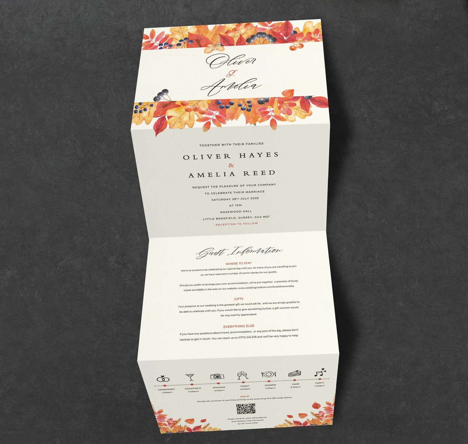 Autumn Concertina — invitation wedding stationery