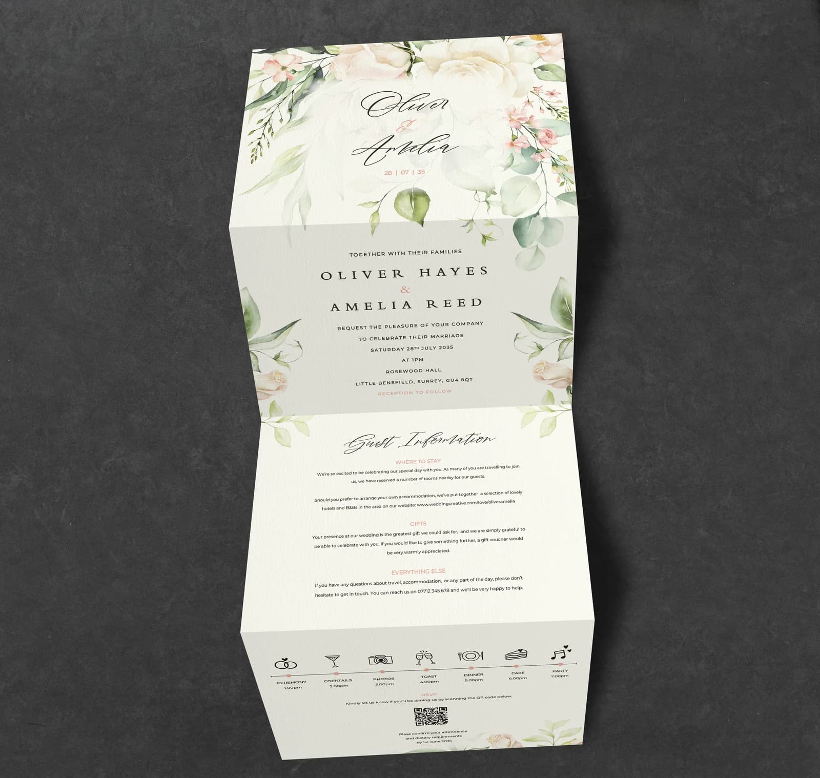 Bouquet Concertina Invitation — invitation wedding stationery