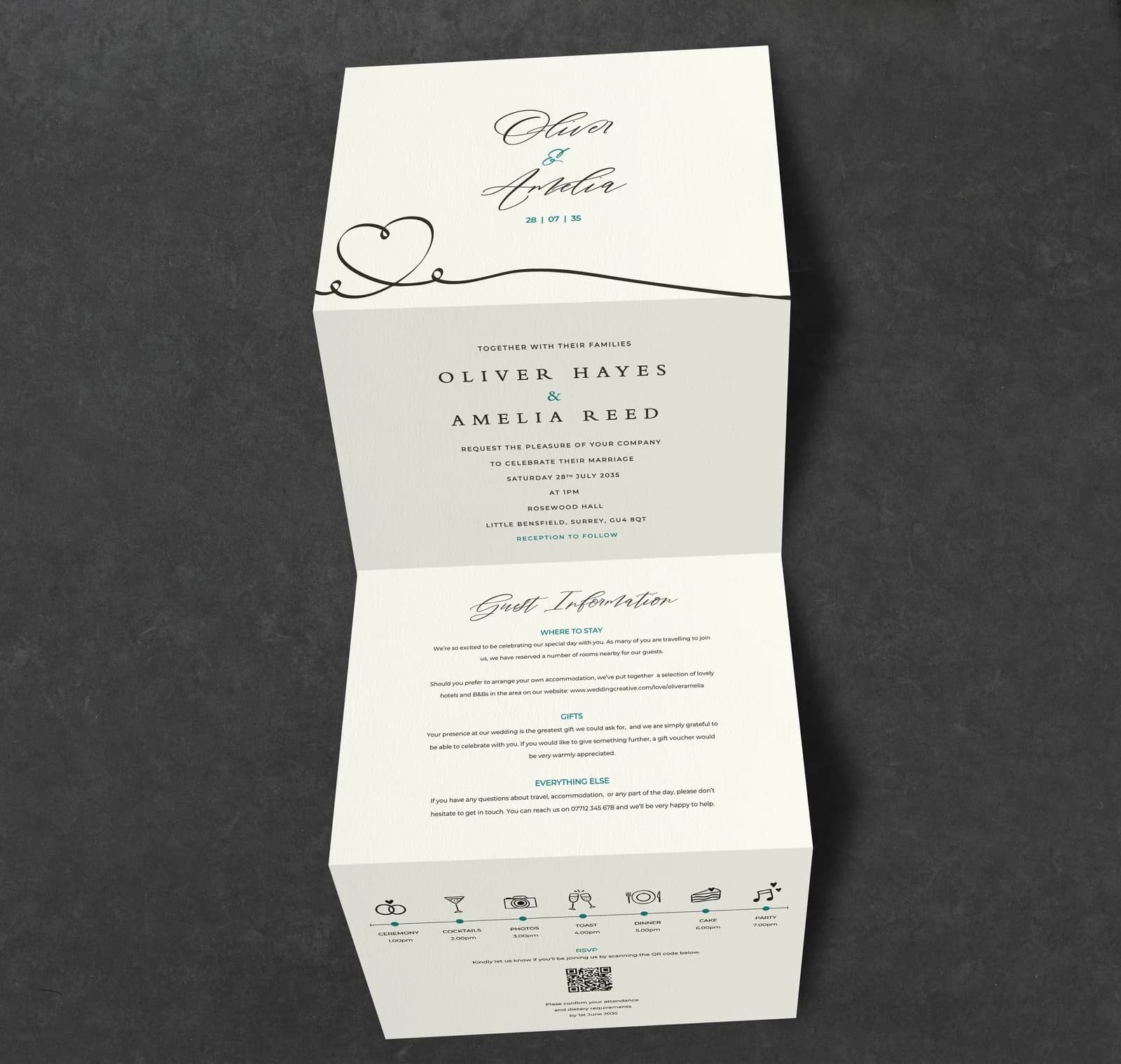 Calligraphy Concertina Invitation — invitation wedding stationery