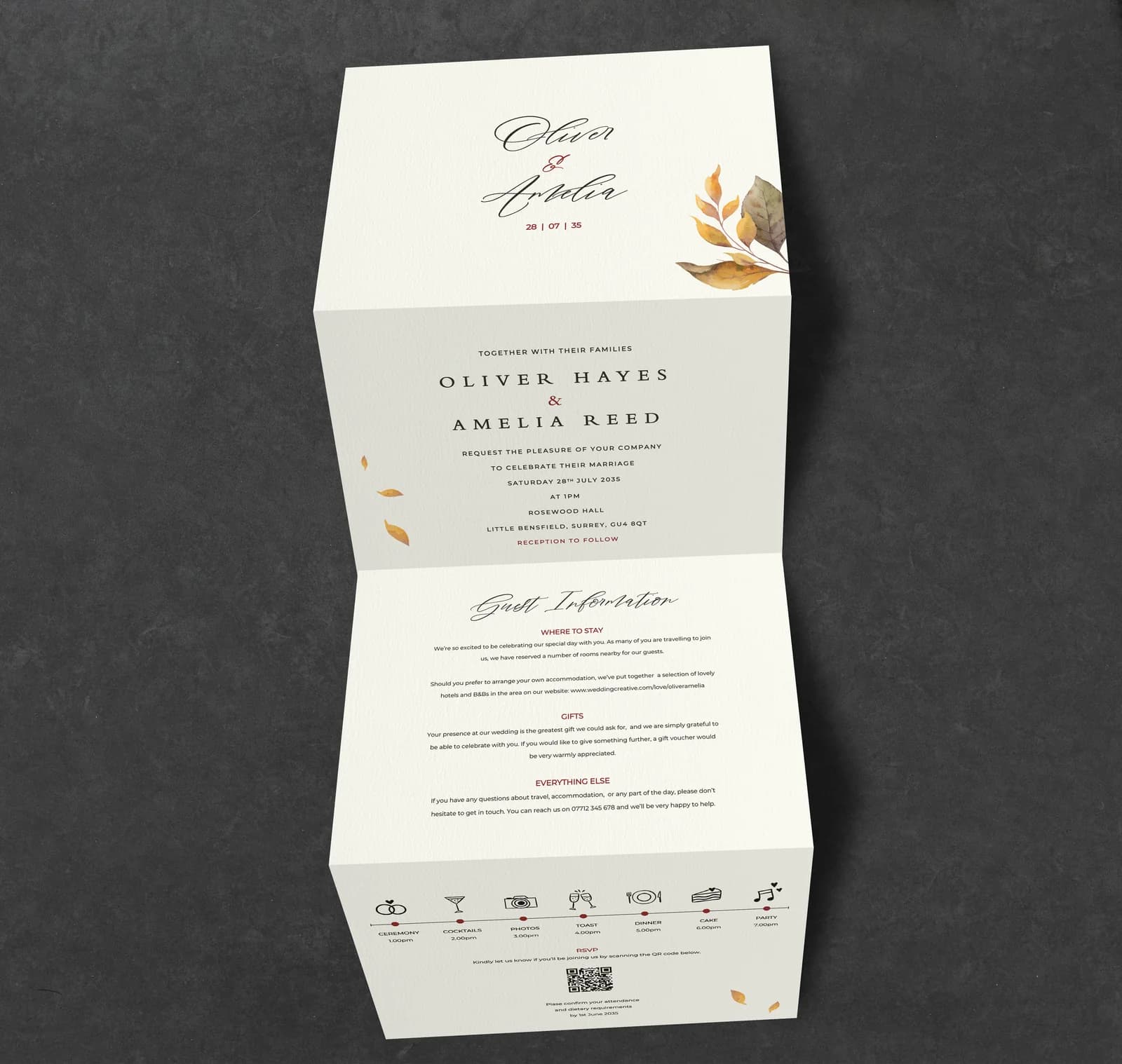 October Concertina Invitation — invitation wedding stationery