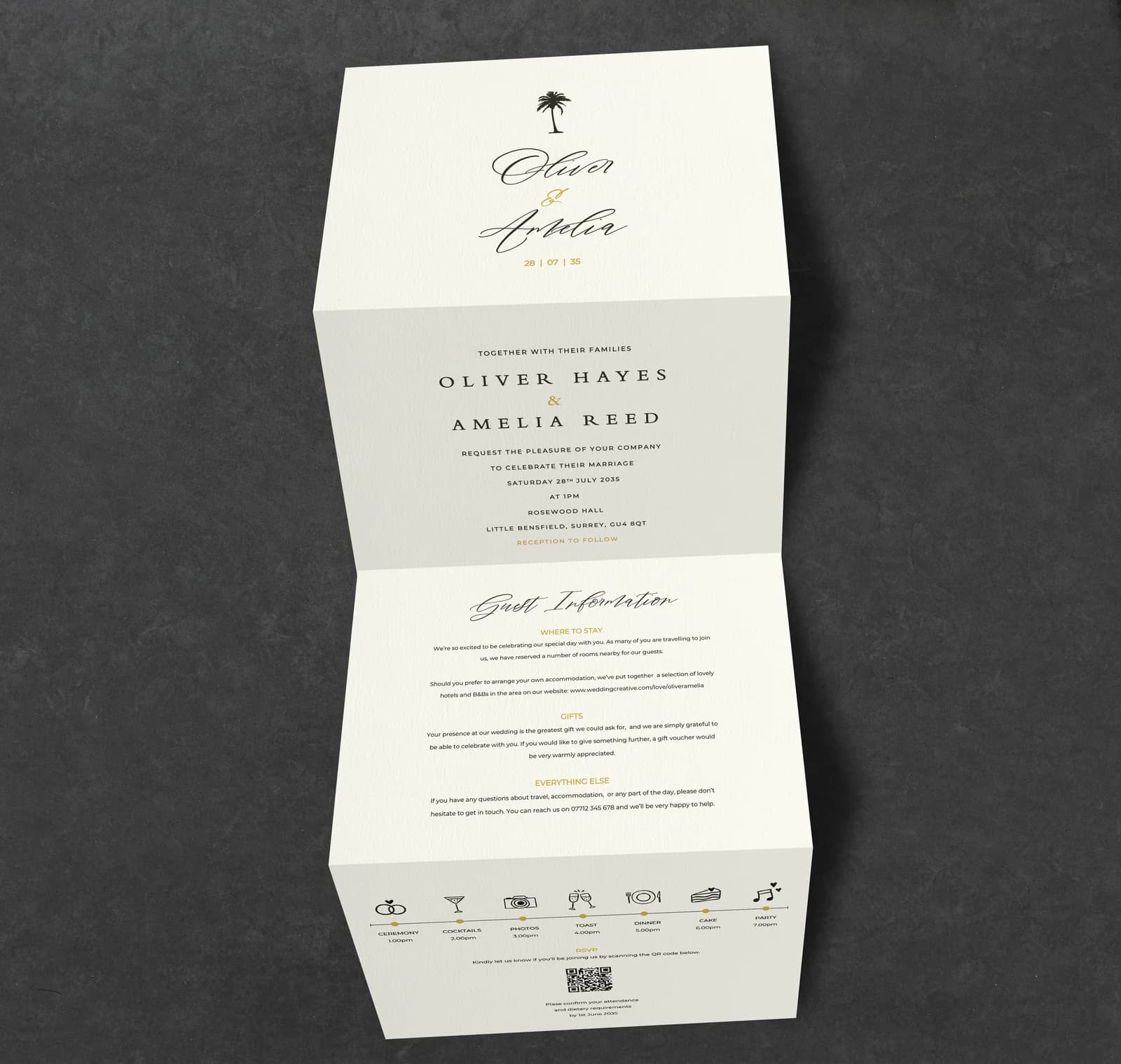 Palm Concertina — invitation wedding stationery