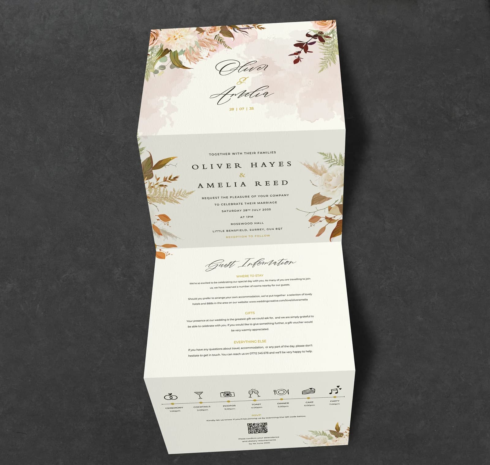Potpourri Concertina Invitation — invitation wedding stationery