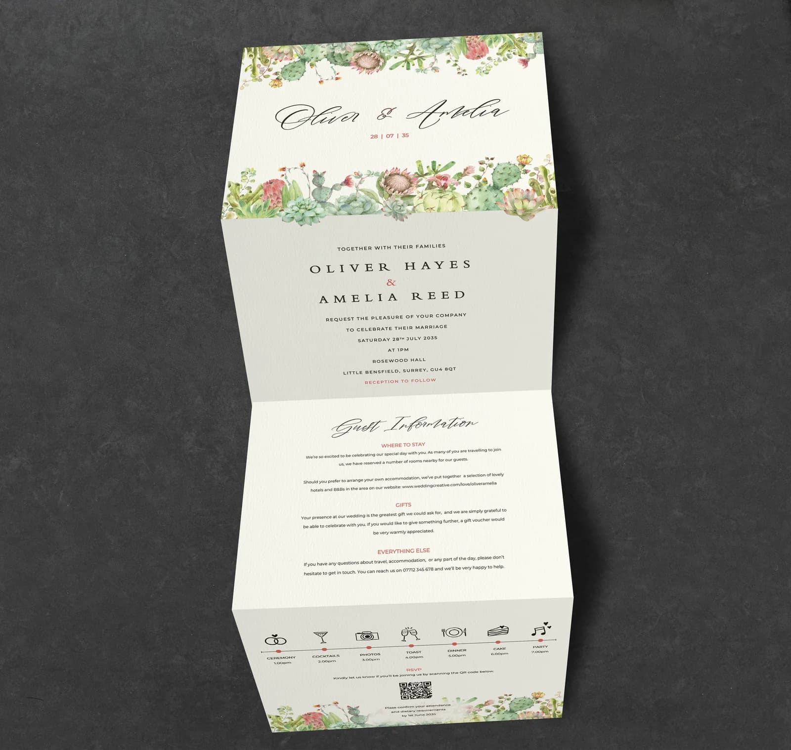 Succulents Concertina Invitation — invitation wedding stationery