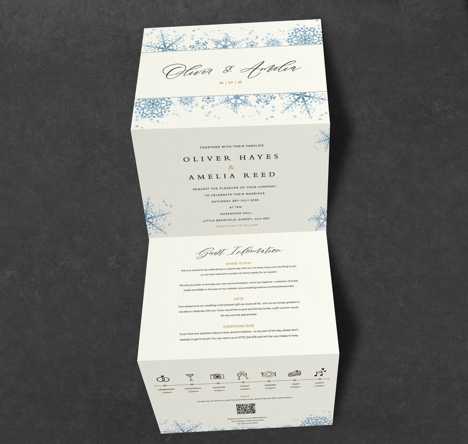 Winter Concertina — invitation wedding stationery