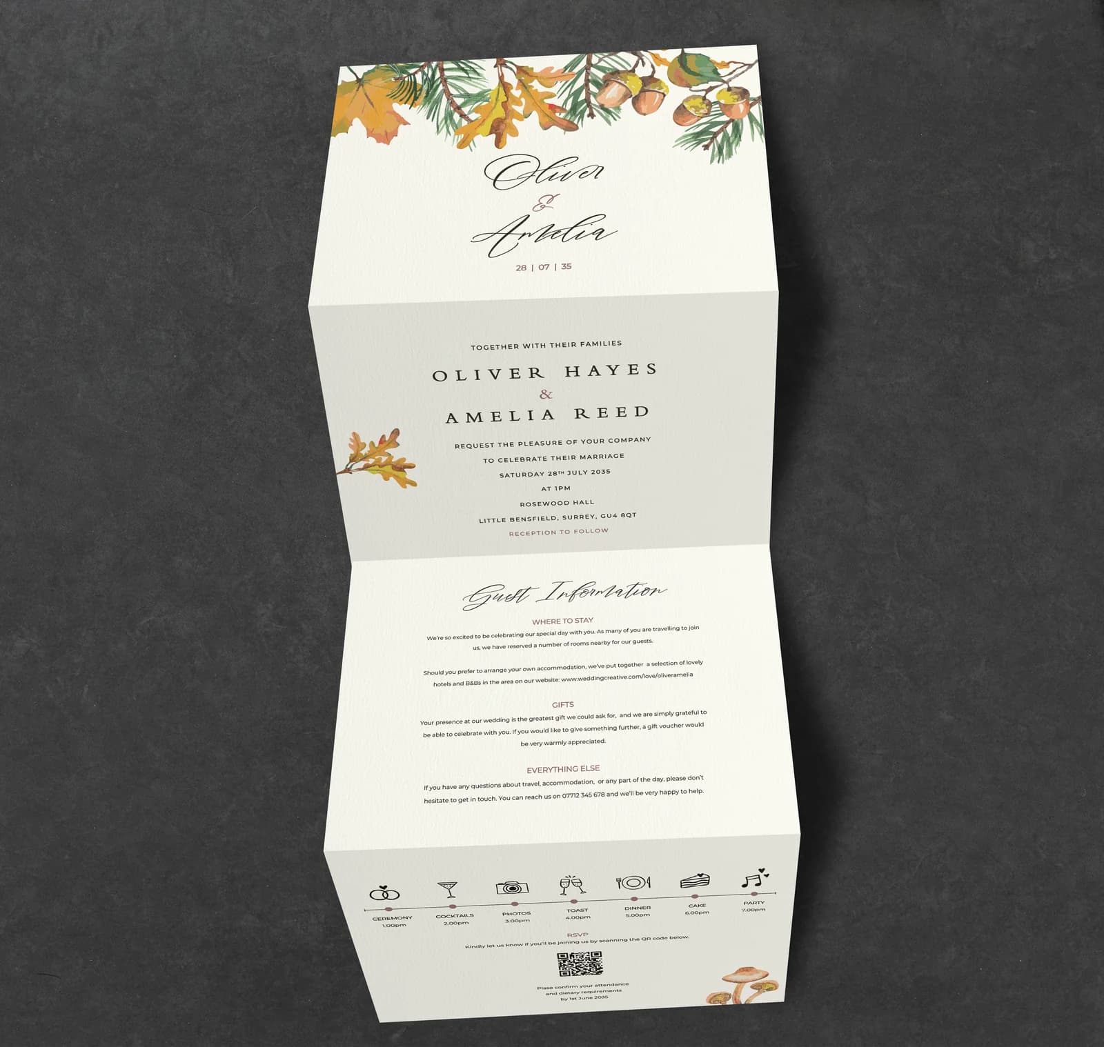 Woodland Concertina Invitation — invitation wedding stationery
