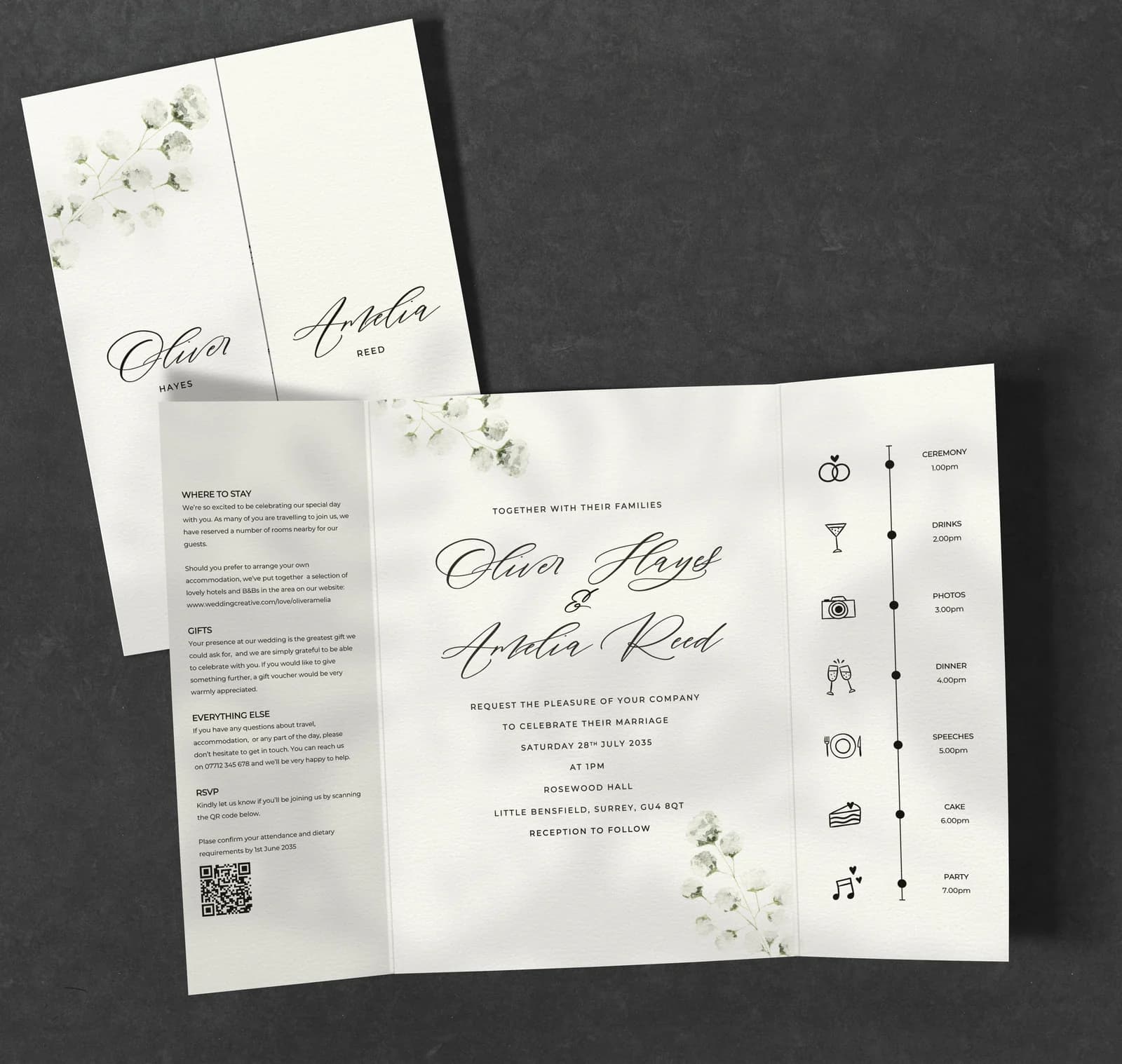 Gypsophila Gatefold Invitation — invitation wedding stationery