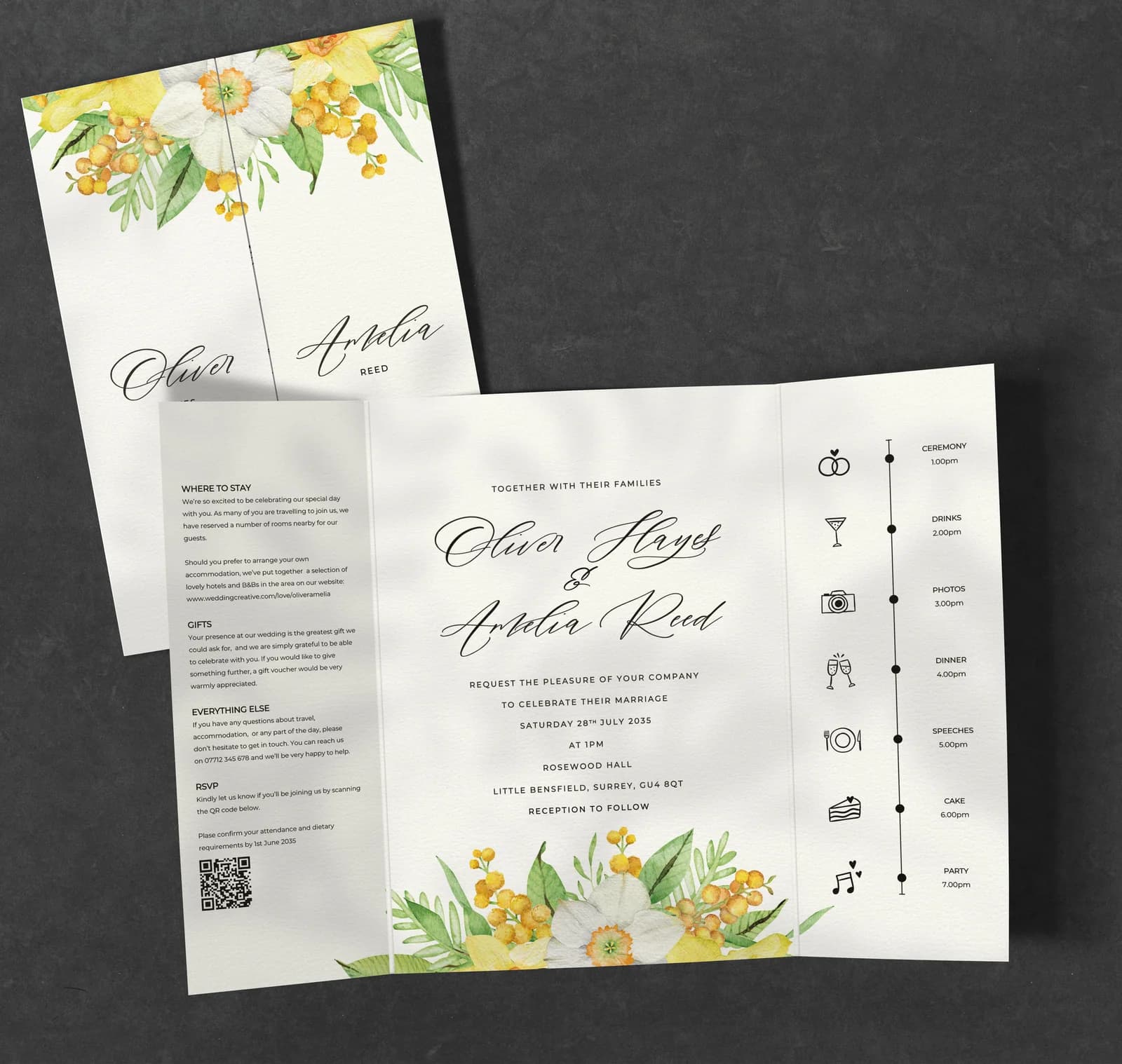 Daffodil Gatefold Invitation — invitation wedding stationery