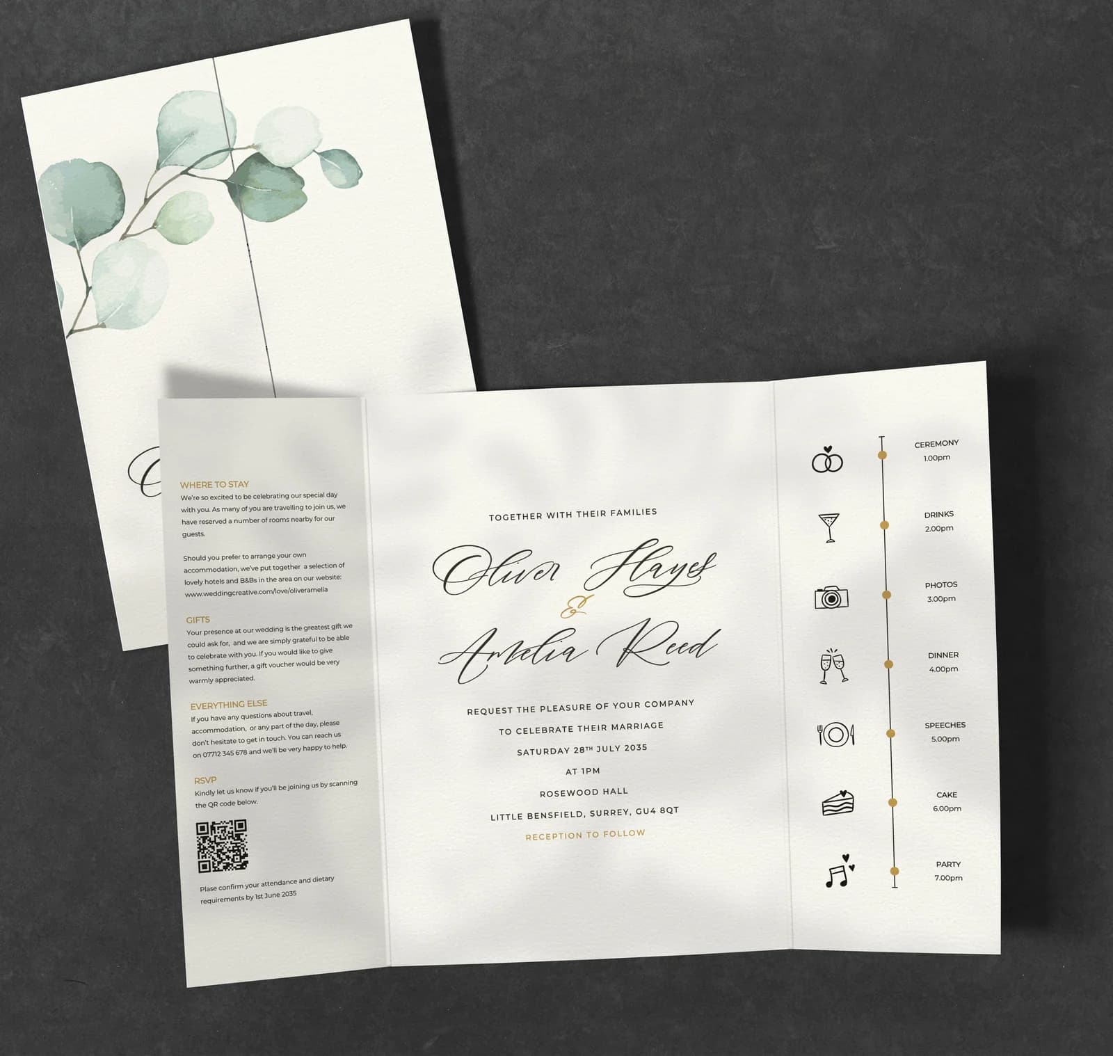 Eucalyptus Gatefold Invitation — invitation wedding stationery