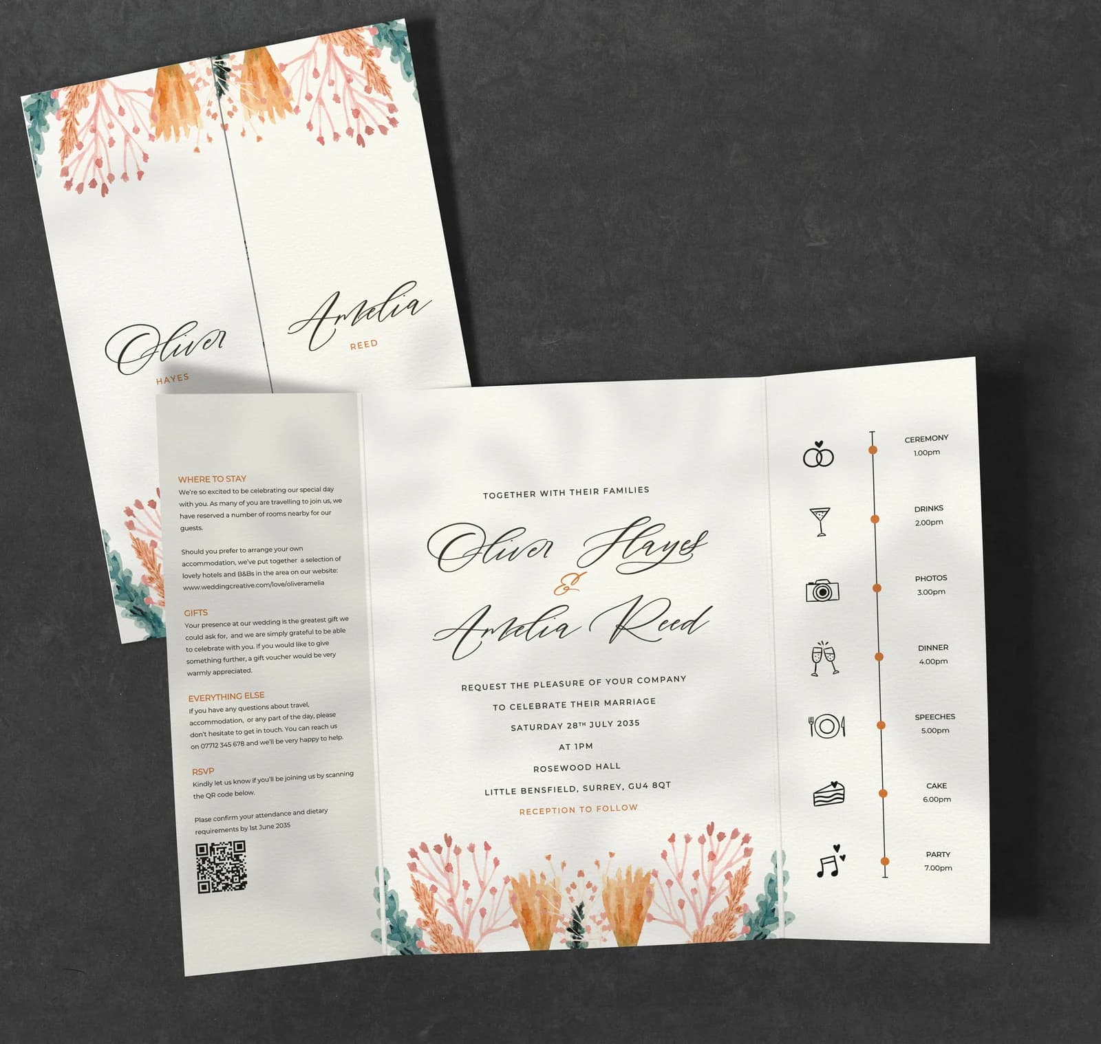 Fiery Gatefold Invitation — invitation wedding stationery