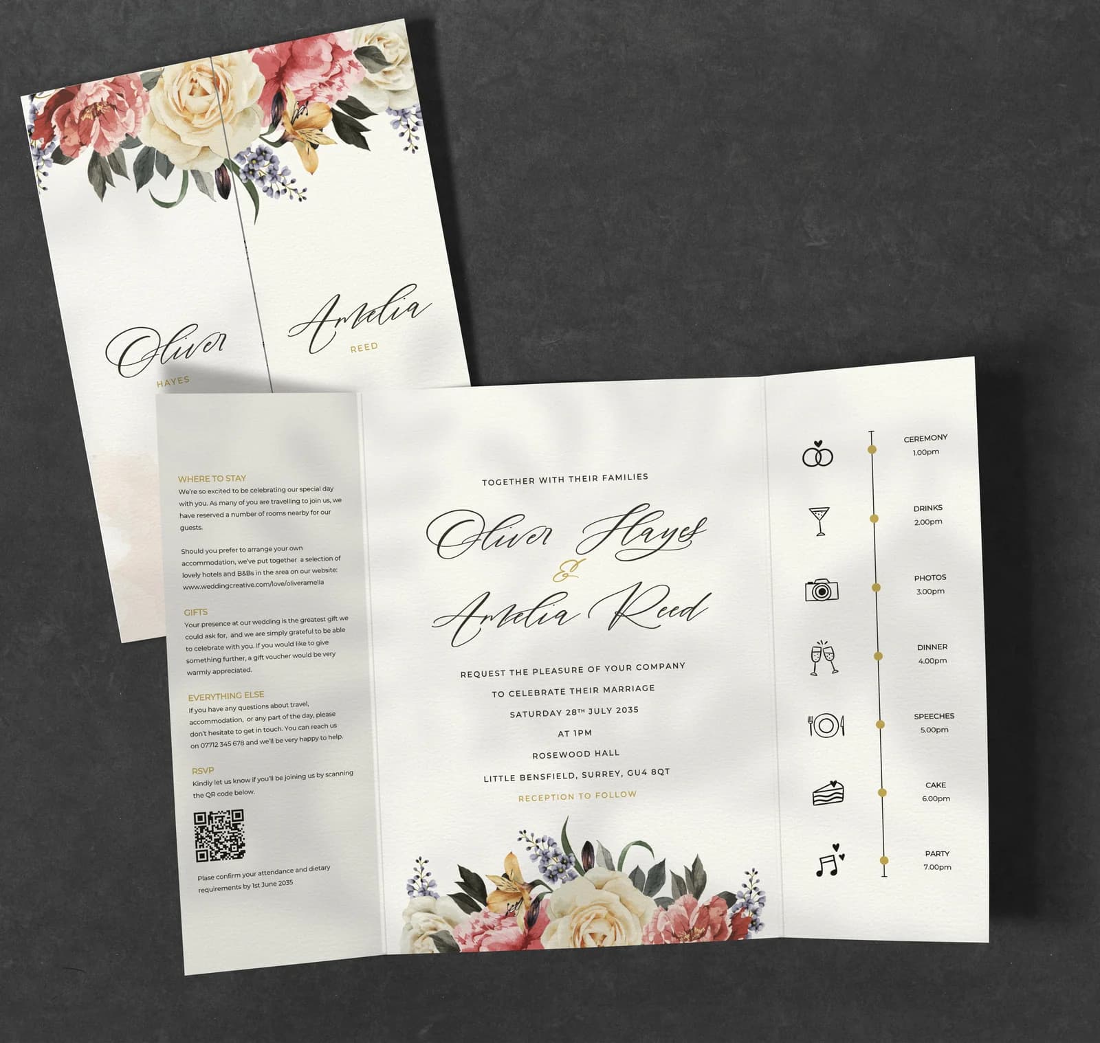 Floral Design Gatefold Invitation — invitation wedding stationery