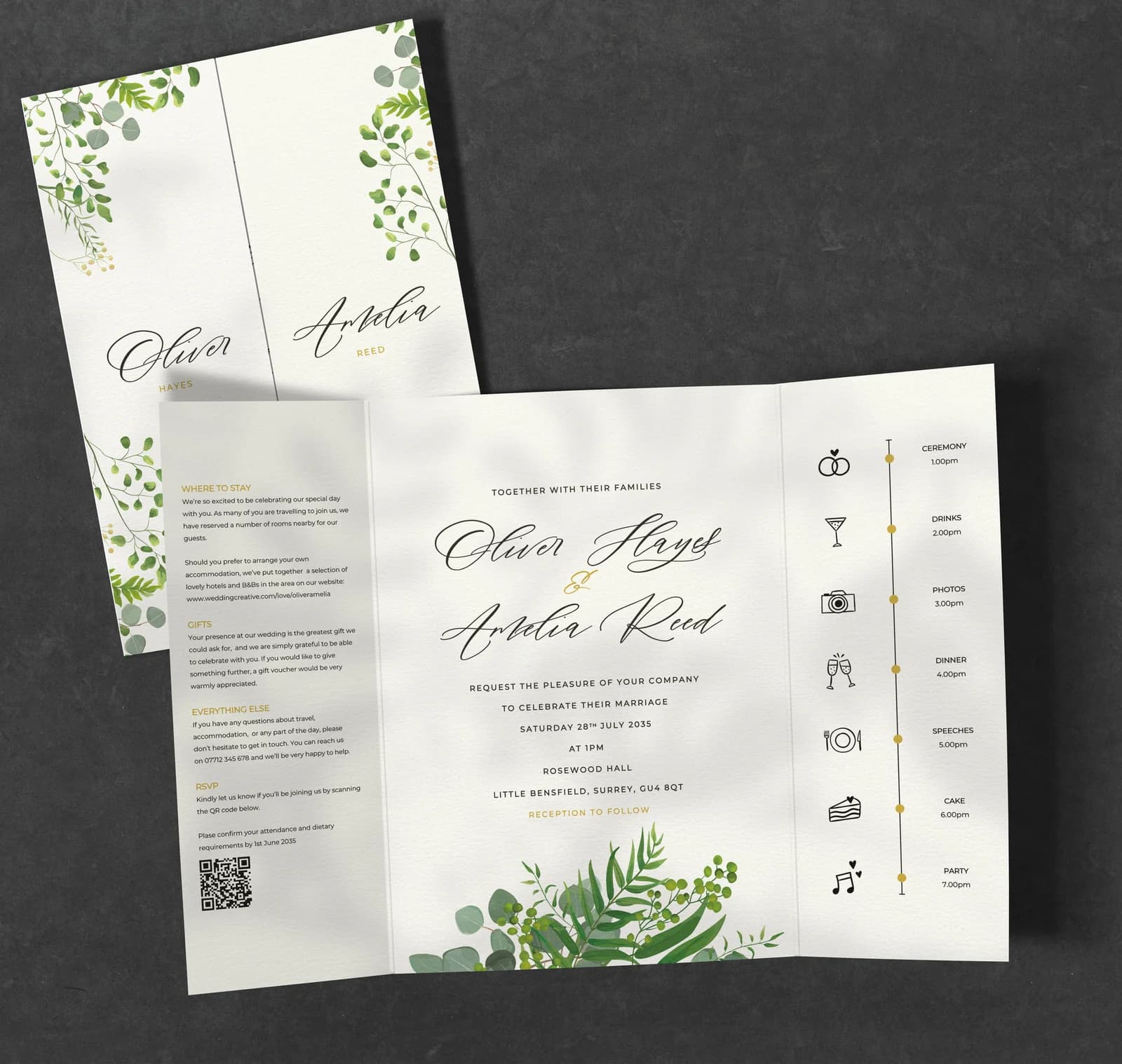 Greenery Eucalyptus Gatefold Invitation — invitation wedding stationery