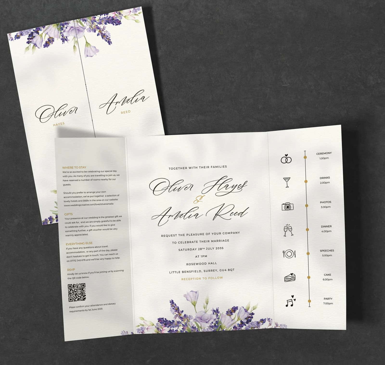 Lavender Gatefold Invitation — invitation wedding stationery