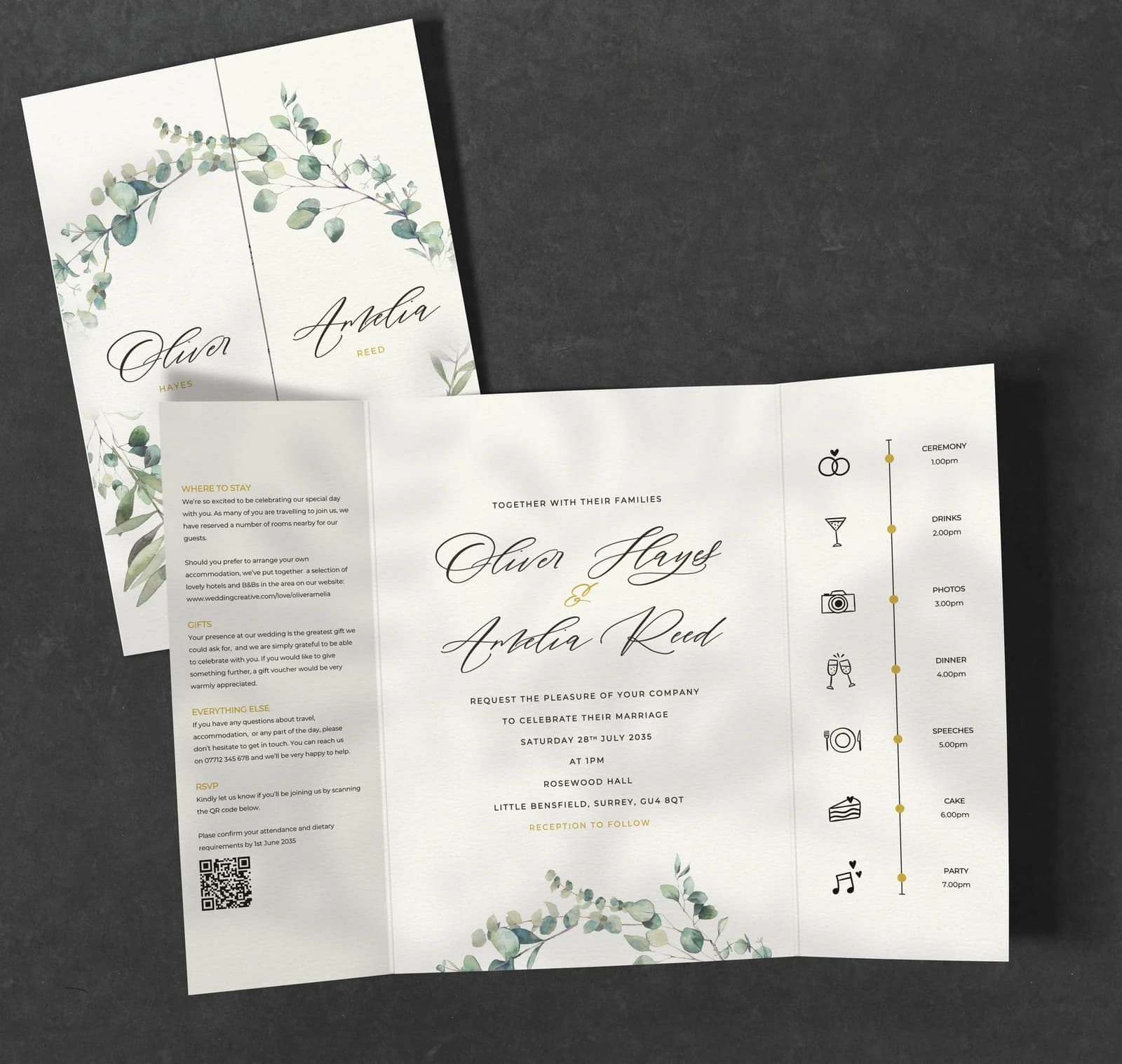 Olive Gatefold Invitation — invitation wedding stationery
