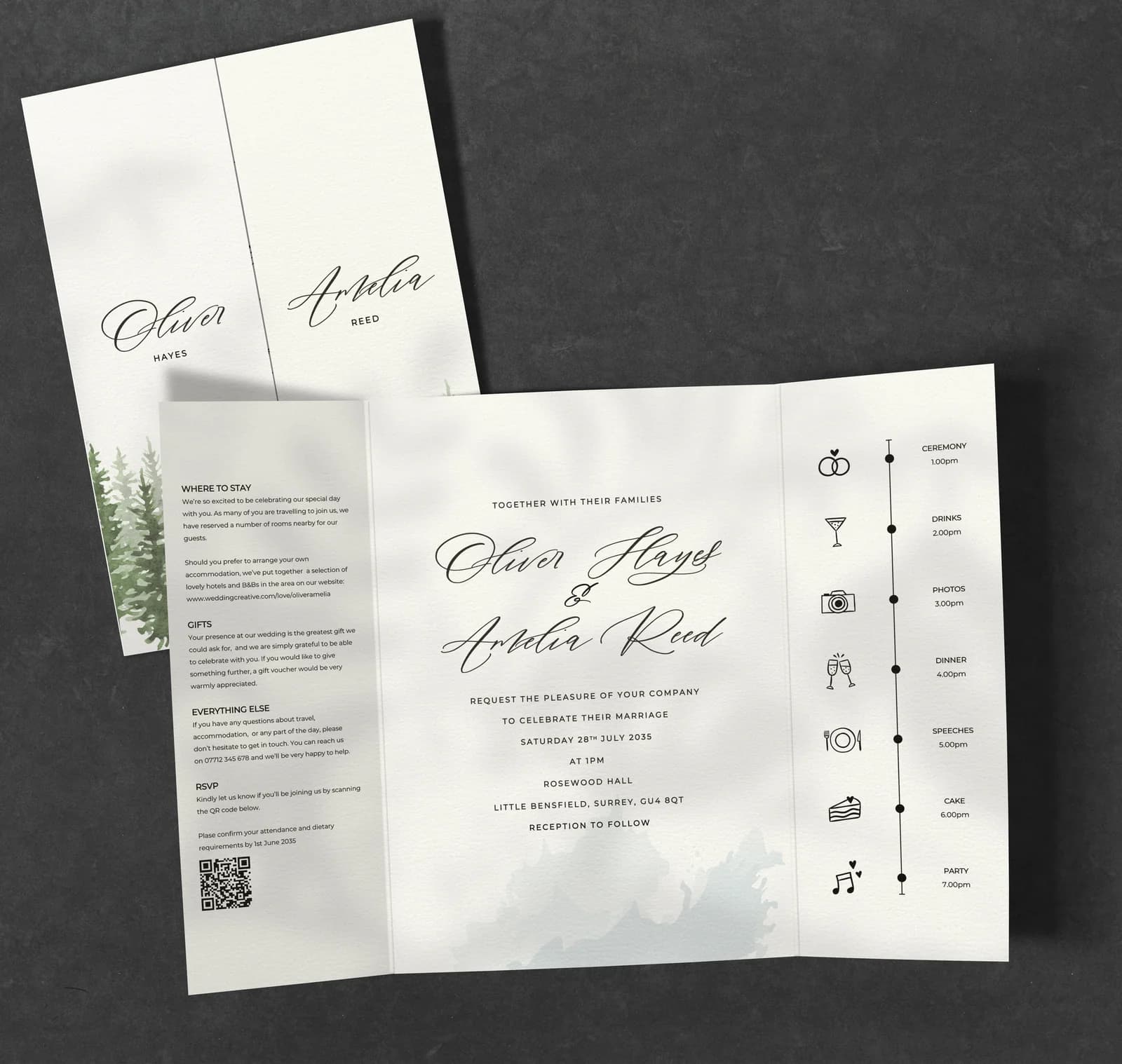 Pine Gatefold Invitation — invitation wedding stationery