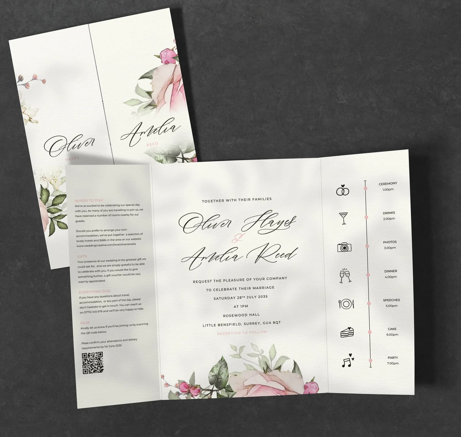Rose Garden Gatefold — invitation wedding stationery