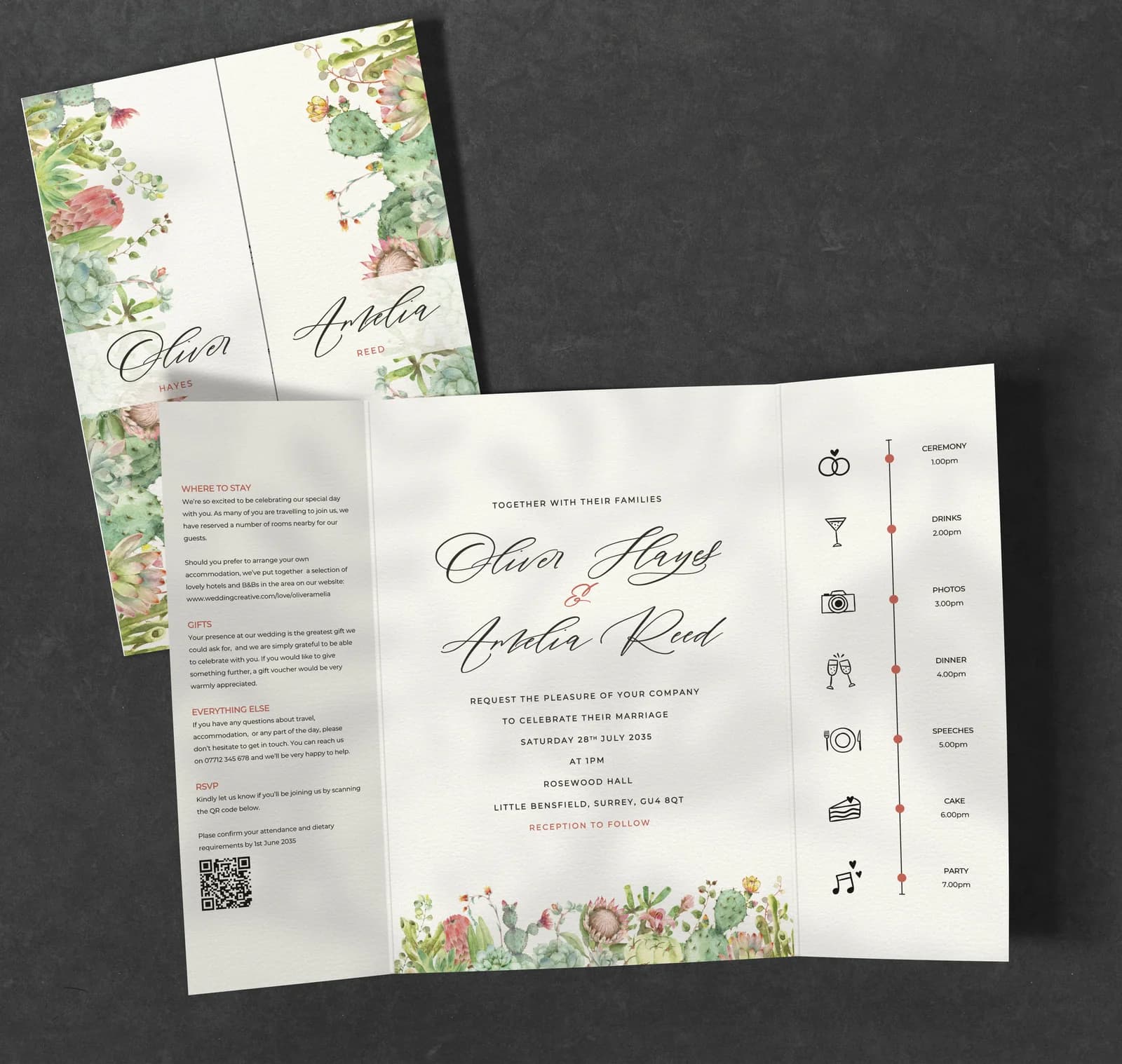 Succulents Gatefold Invitation — invitation wedding stationery