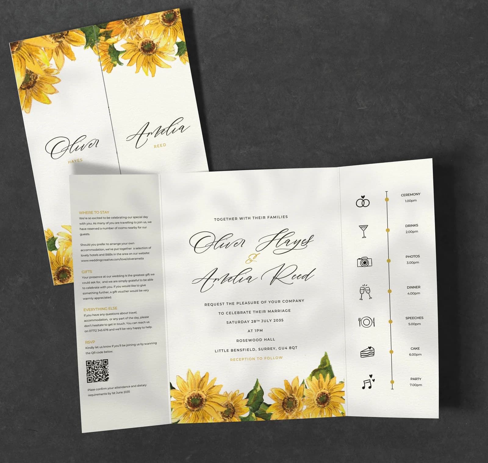 Sunflowers Gatefold Invitation — invitation wedding stationery