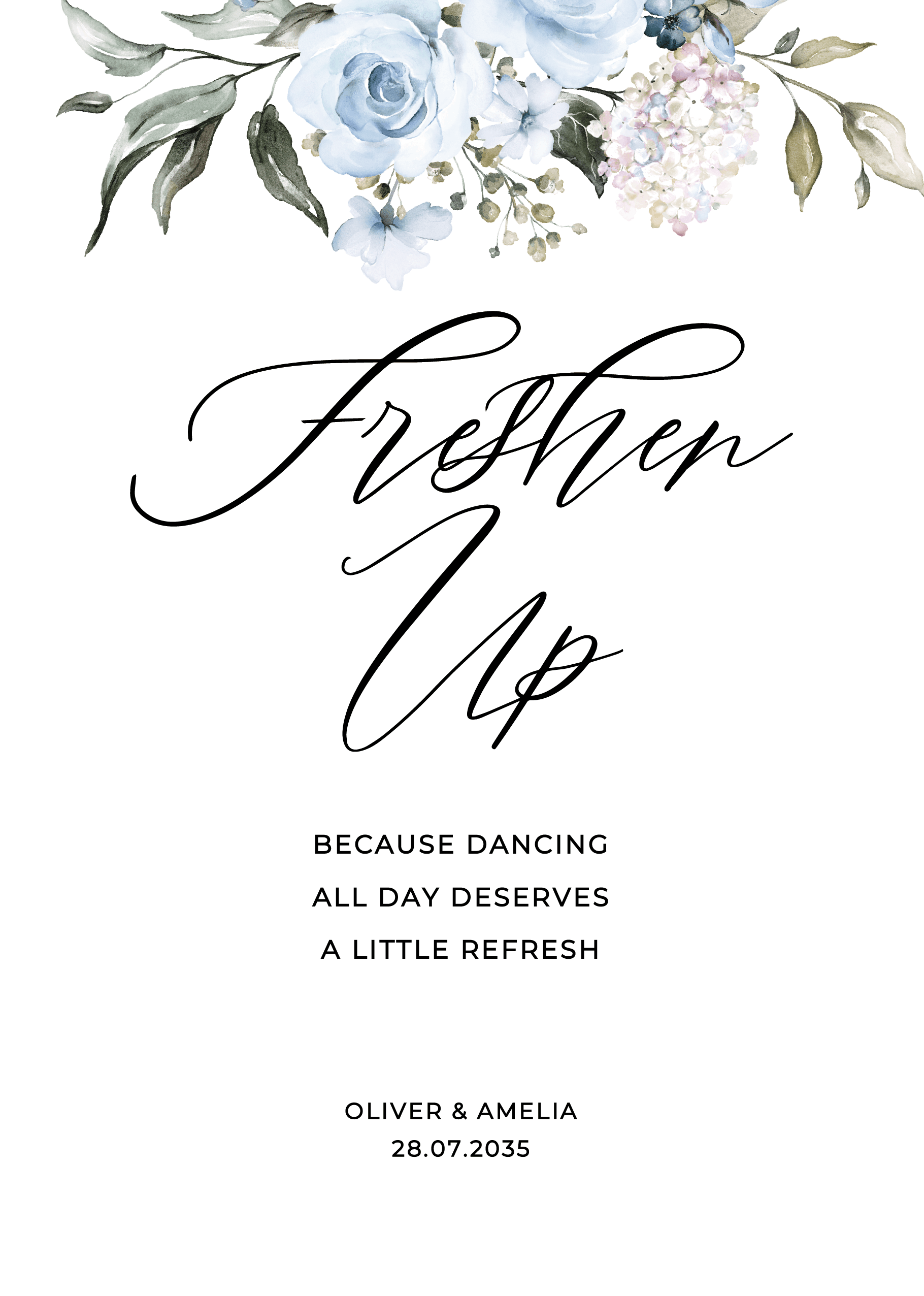 Blue Roses Wedding Day Signs — on the day wedding stationery