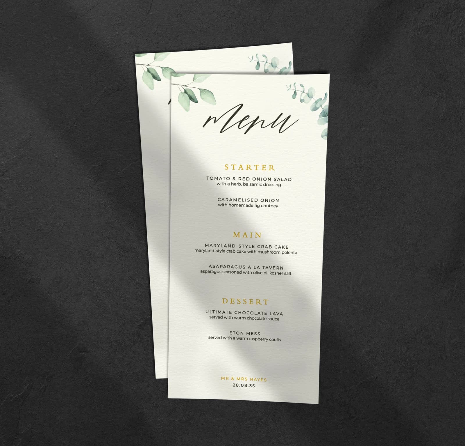 Argyle Menu — on the day wedding stationery