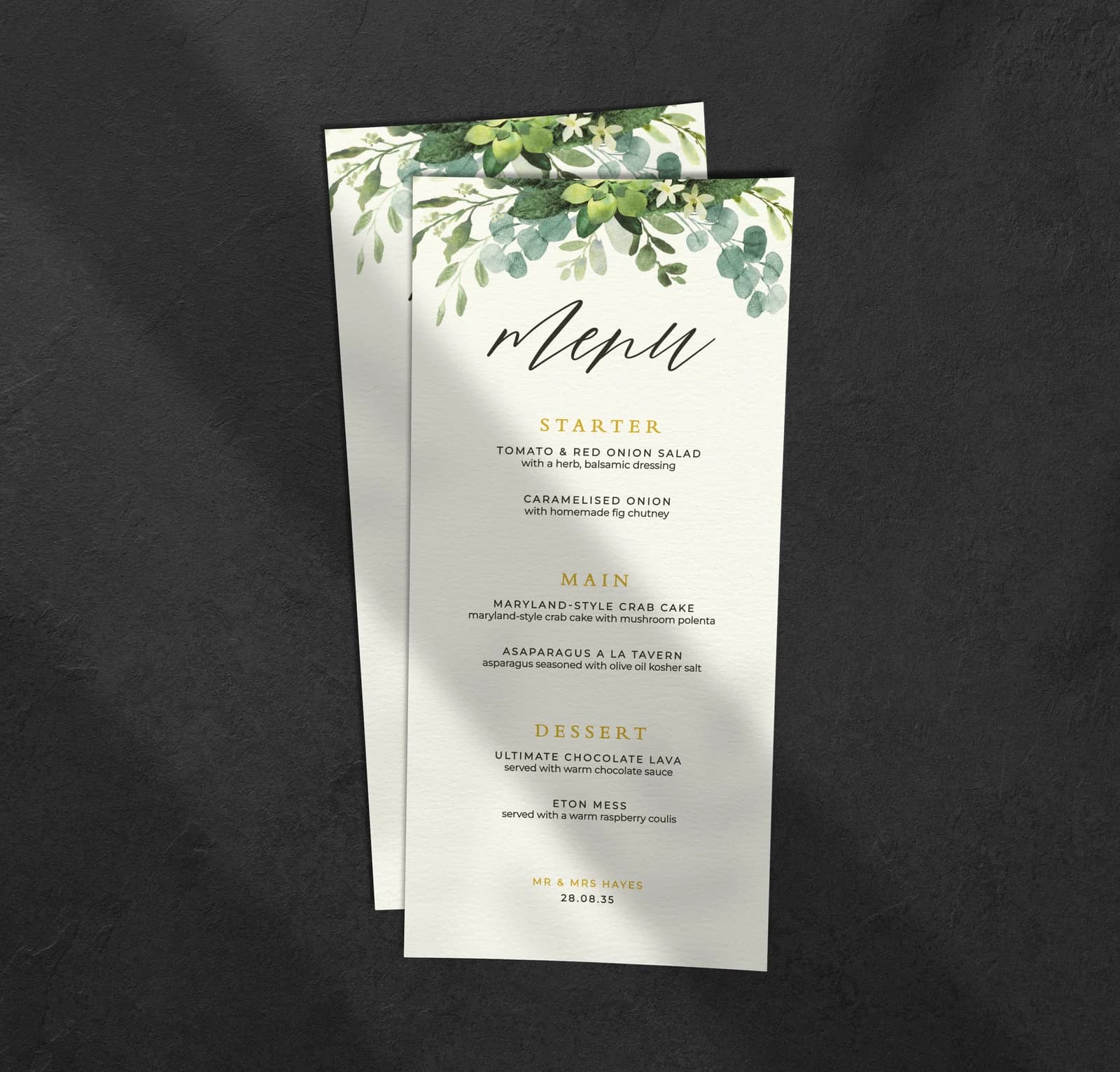 Blue Floral Corner Menu — on the day wedding stationery