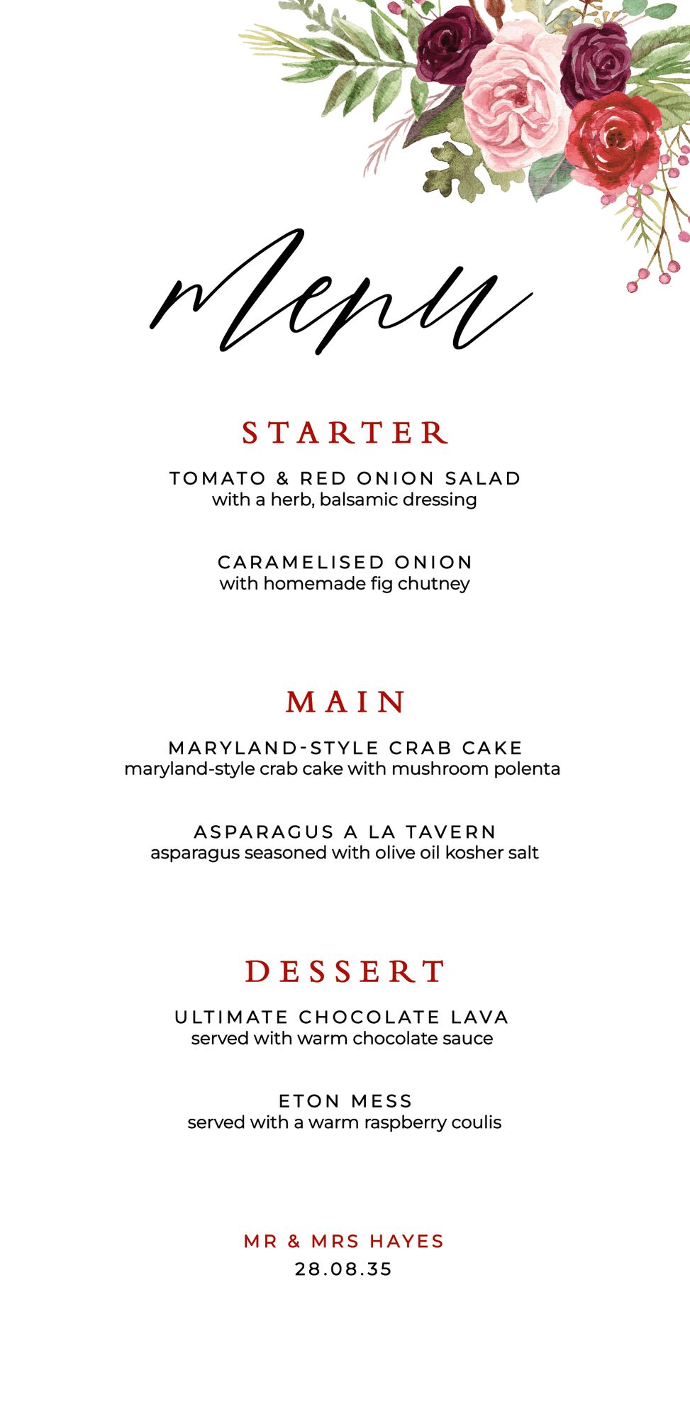 Burgundy Flowers Menu