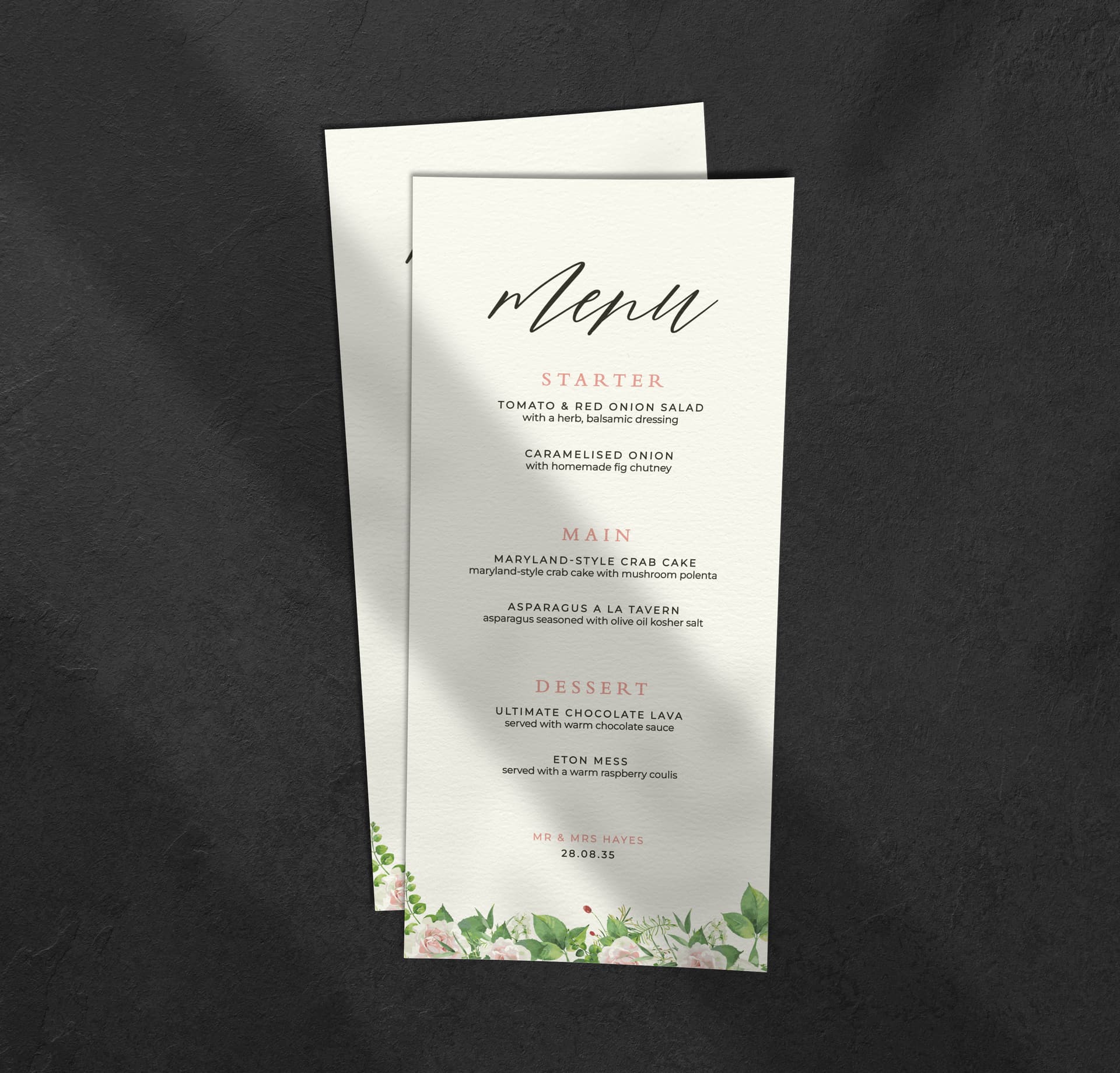Burst Menu — on the day wedding stationery