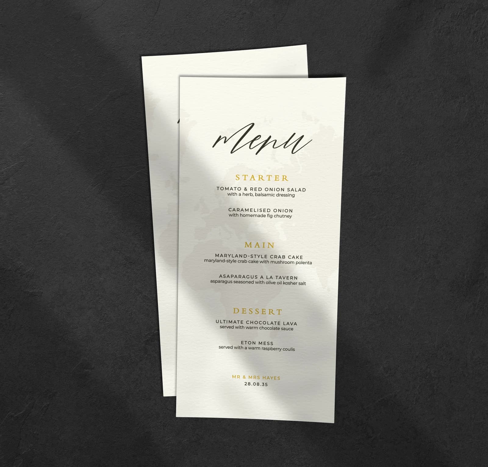 Destination Menu — on the day wedding stationery