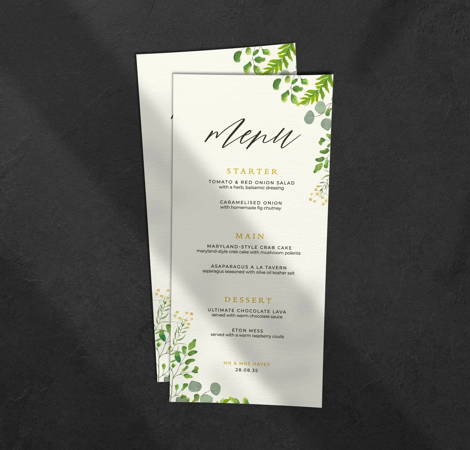Greenery Eucalyptus Menu — on the day wedding stationery