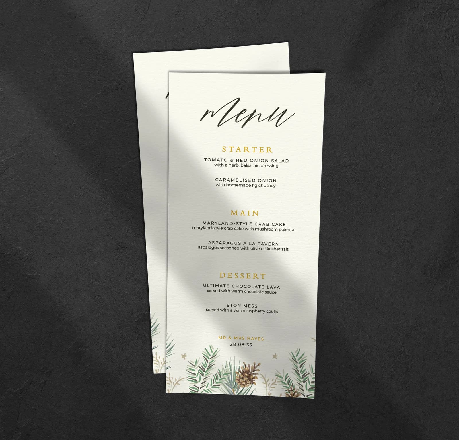Tis The Season Menu — on the day wedding stationery