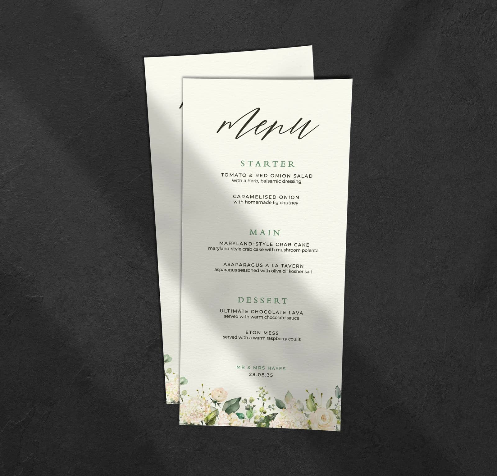White Roses Menu
