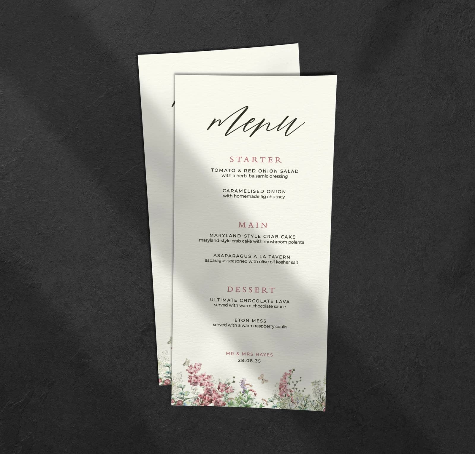 Wildflowers Menu — on the day wedding stationery