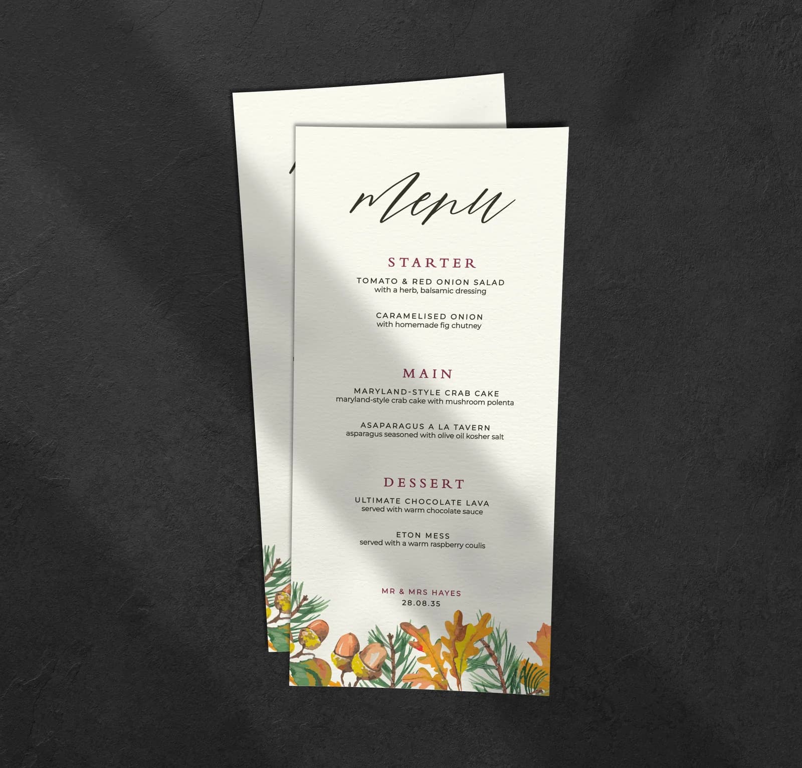 Woodland Menu — on the day wedding stationery