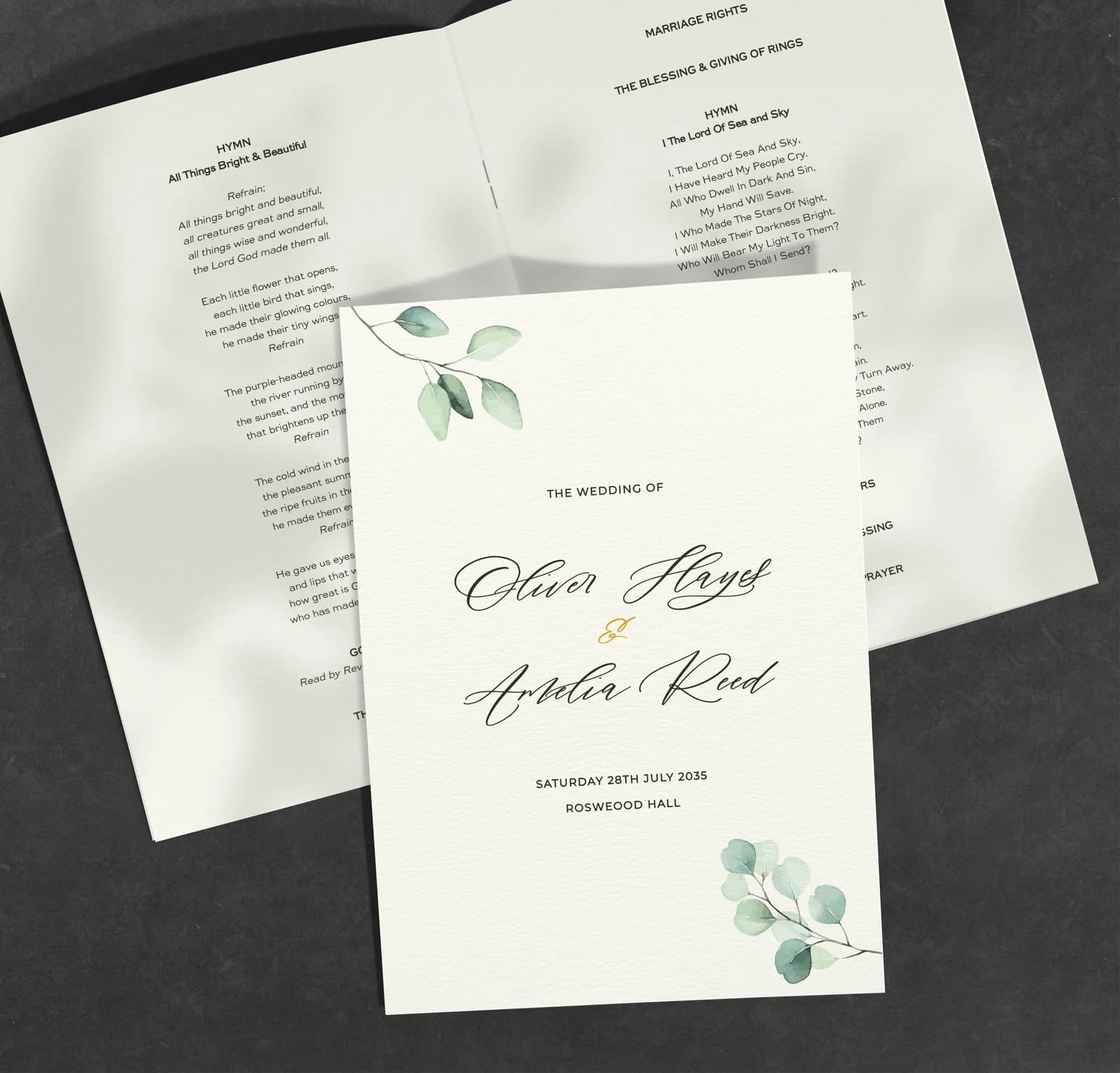 Argyle Apple — Order of Service — on the day wedding stationery