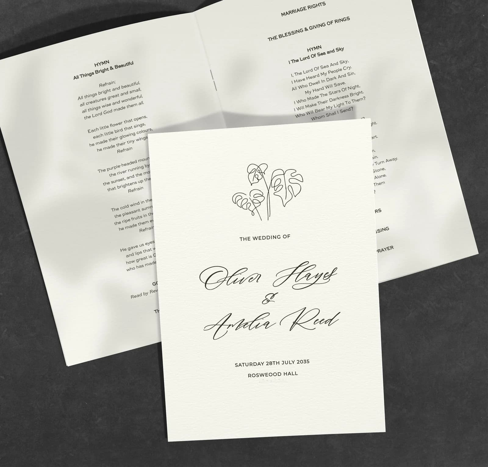 Beach Order of Service — on the day wedding stationery