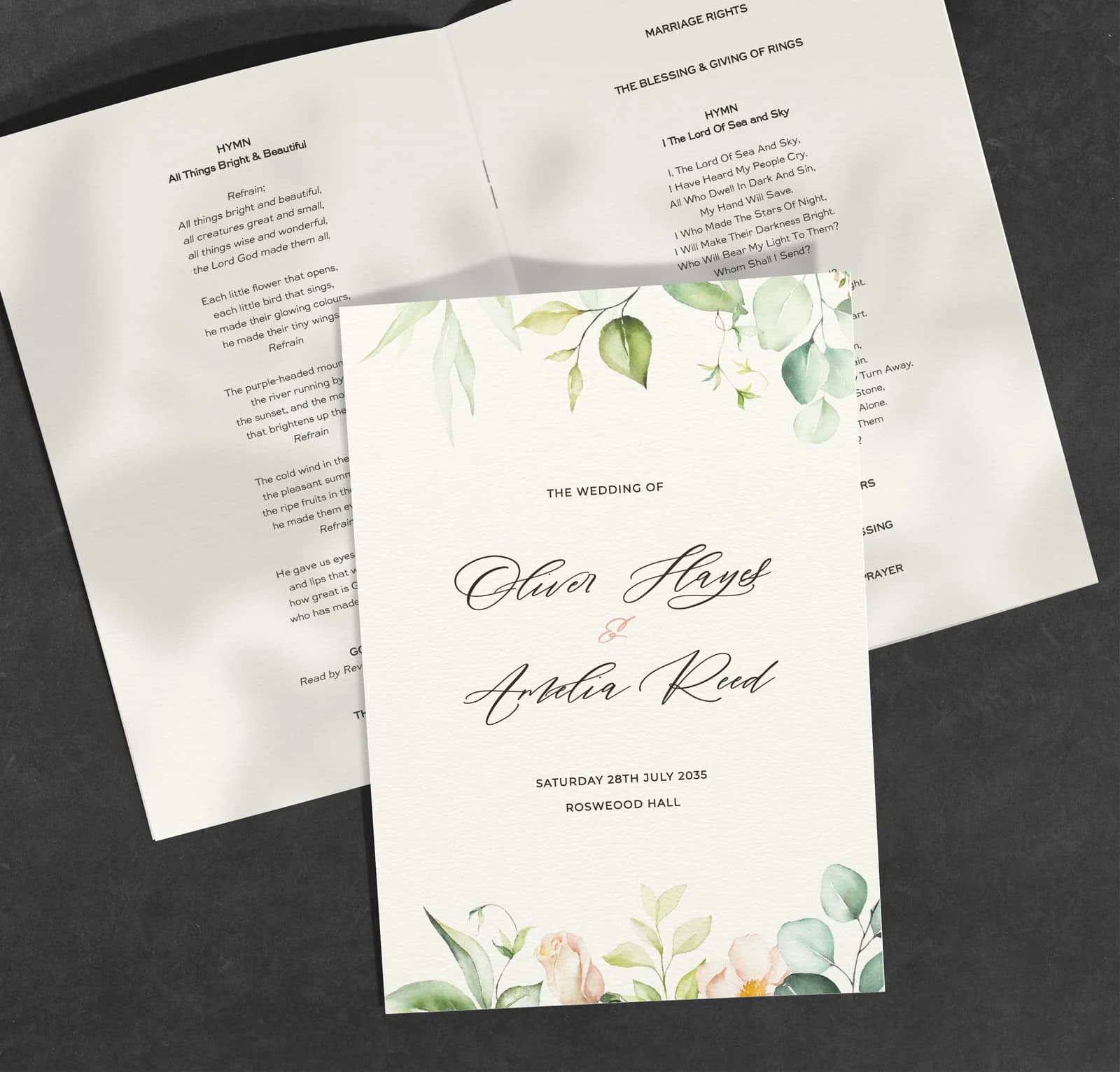 Bouquet Order of Service — on the day wedding stationery
