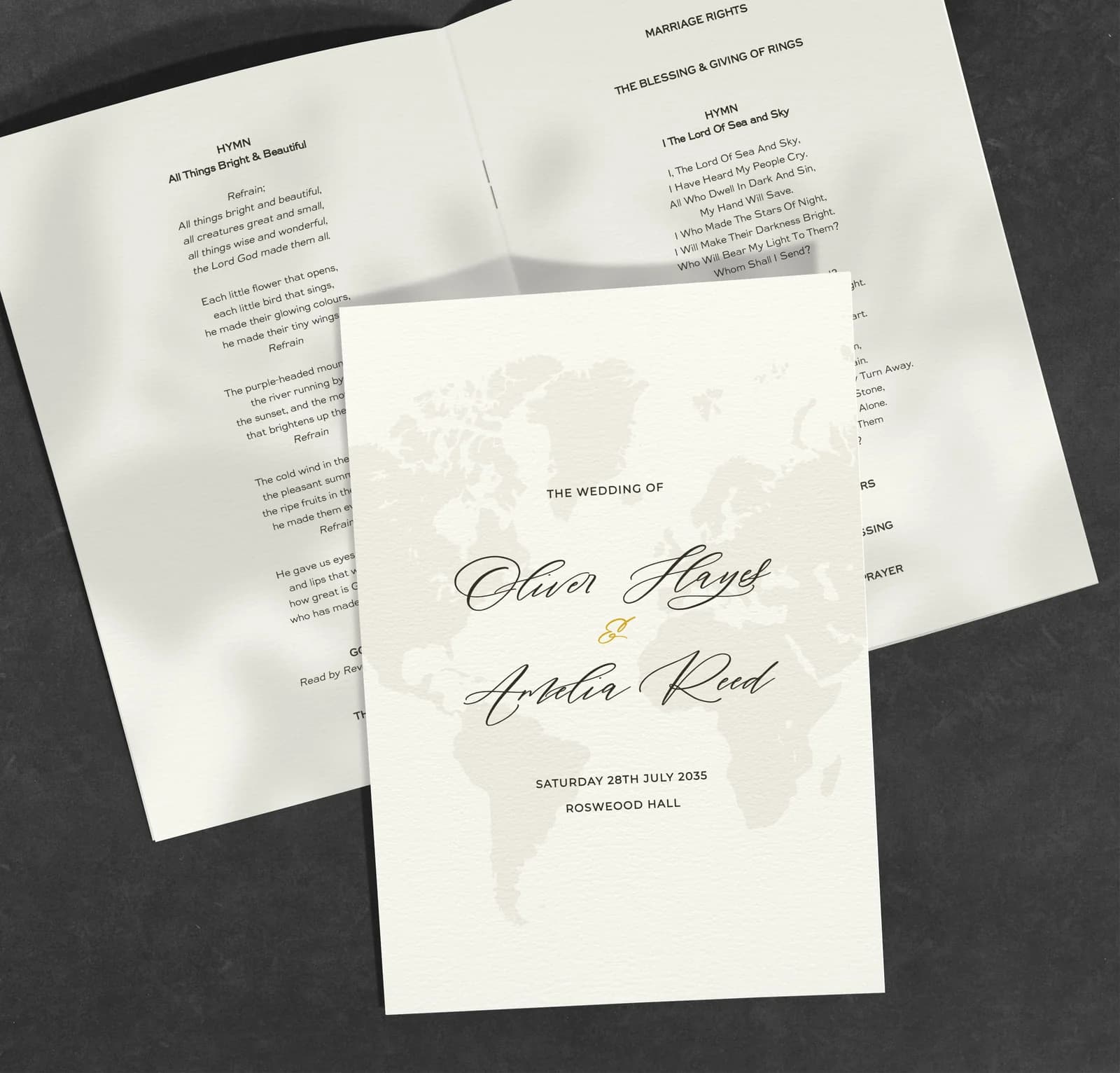 Destination Order of Service — on the day wedding stationery