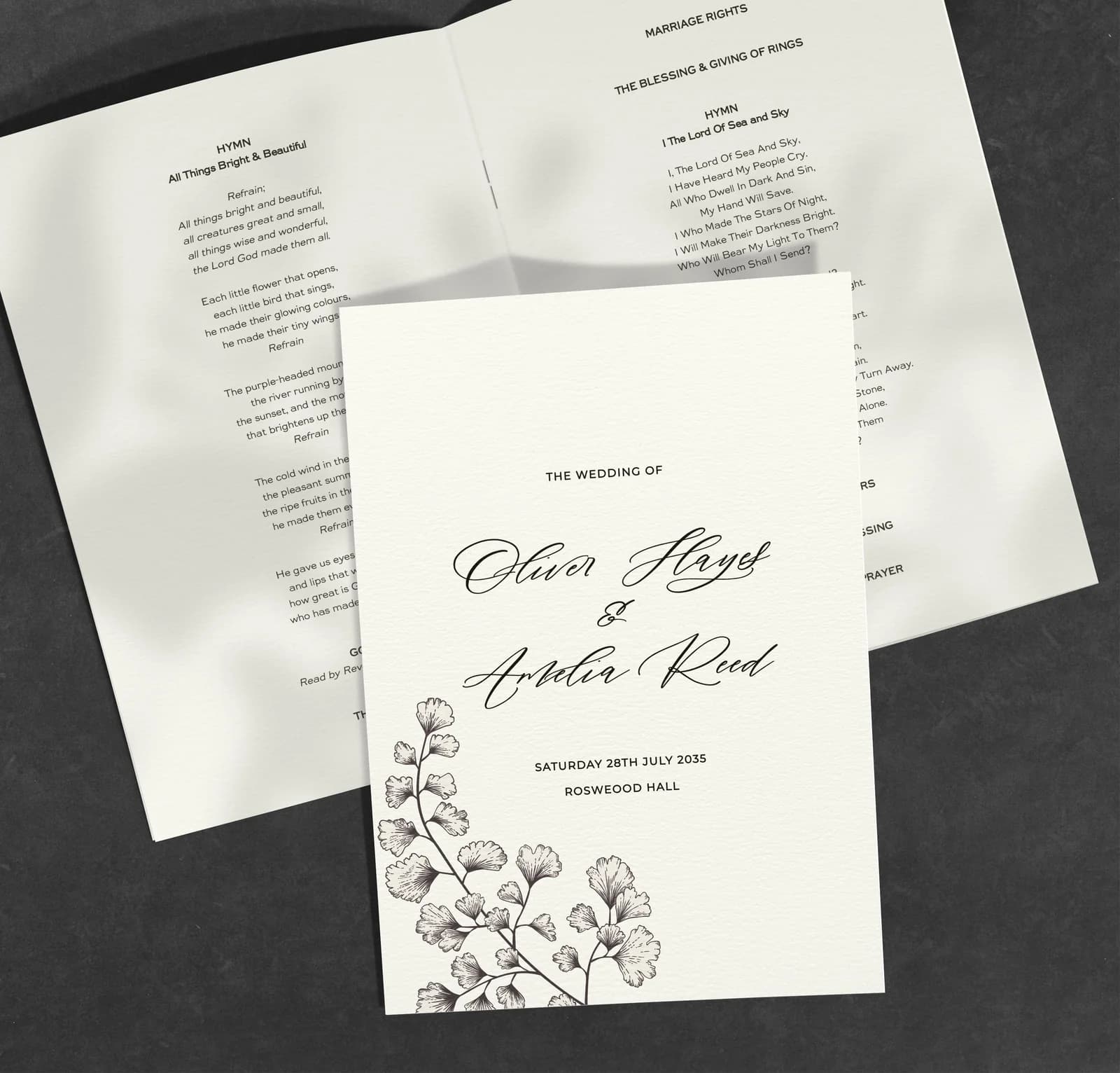 Outline — Order of Service — on the day wedding stationery