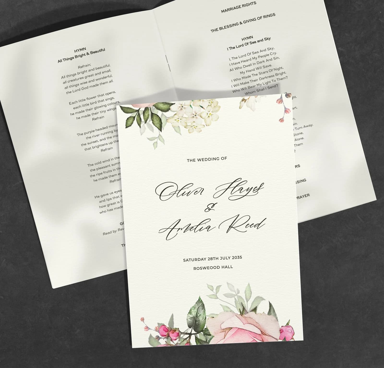 Rose Garden Order of Service — on the day wedding stationery