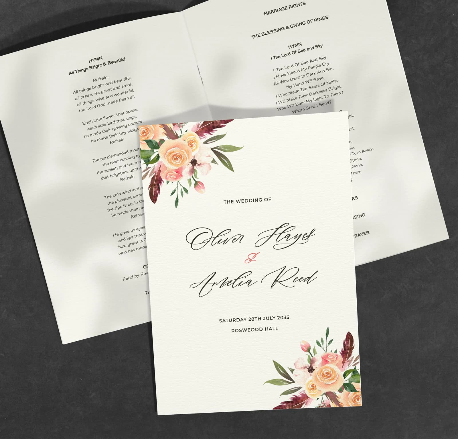 Rustic Floral Order of Service — on the day wedding stationery
