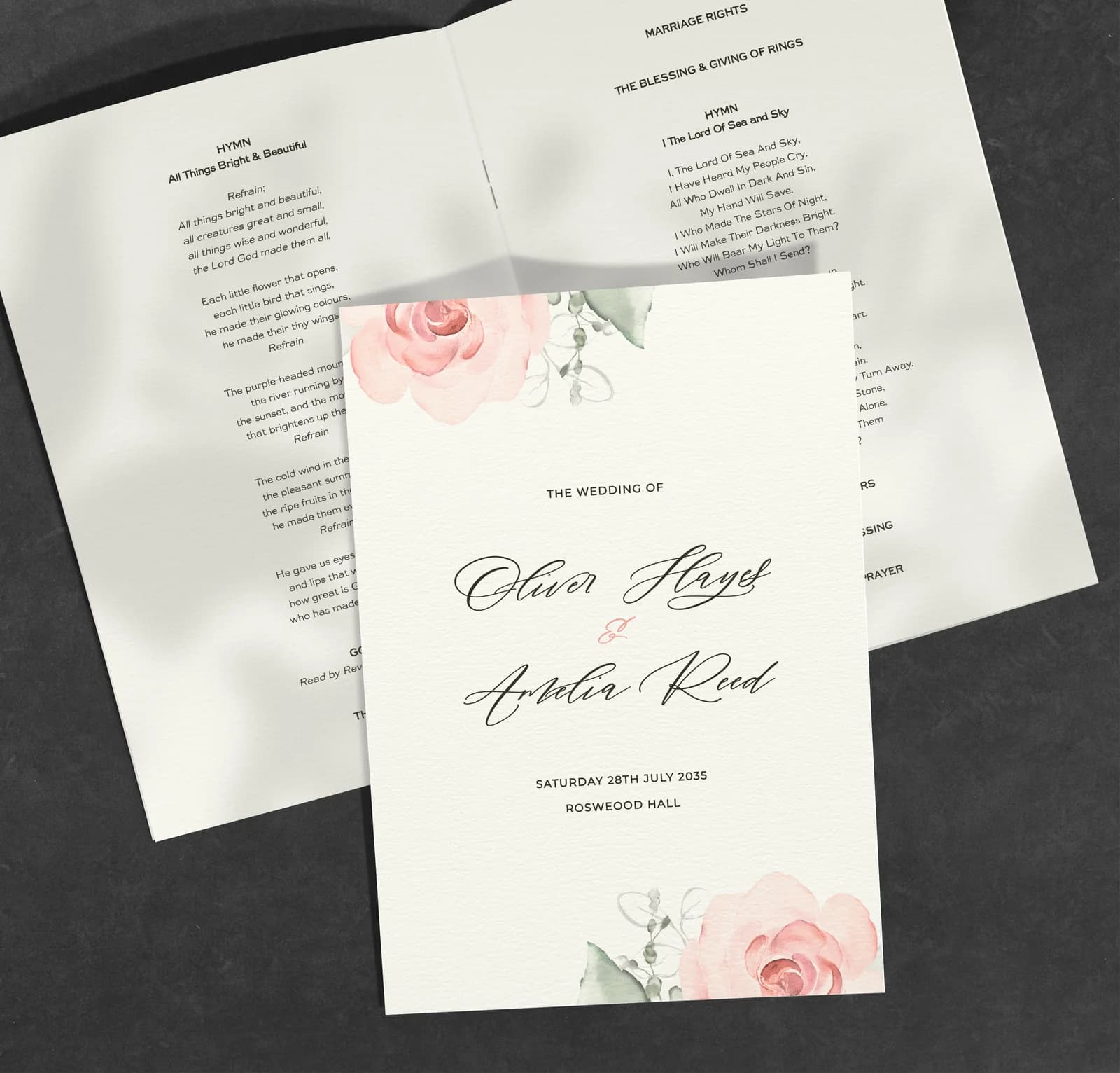 Whimsical Order of Service — on the day wedding stationery