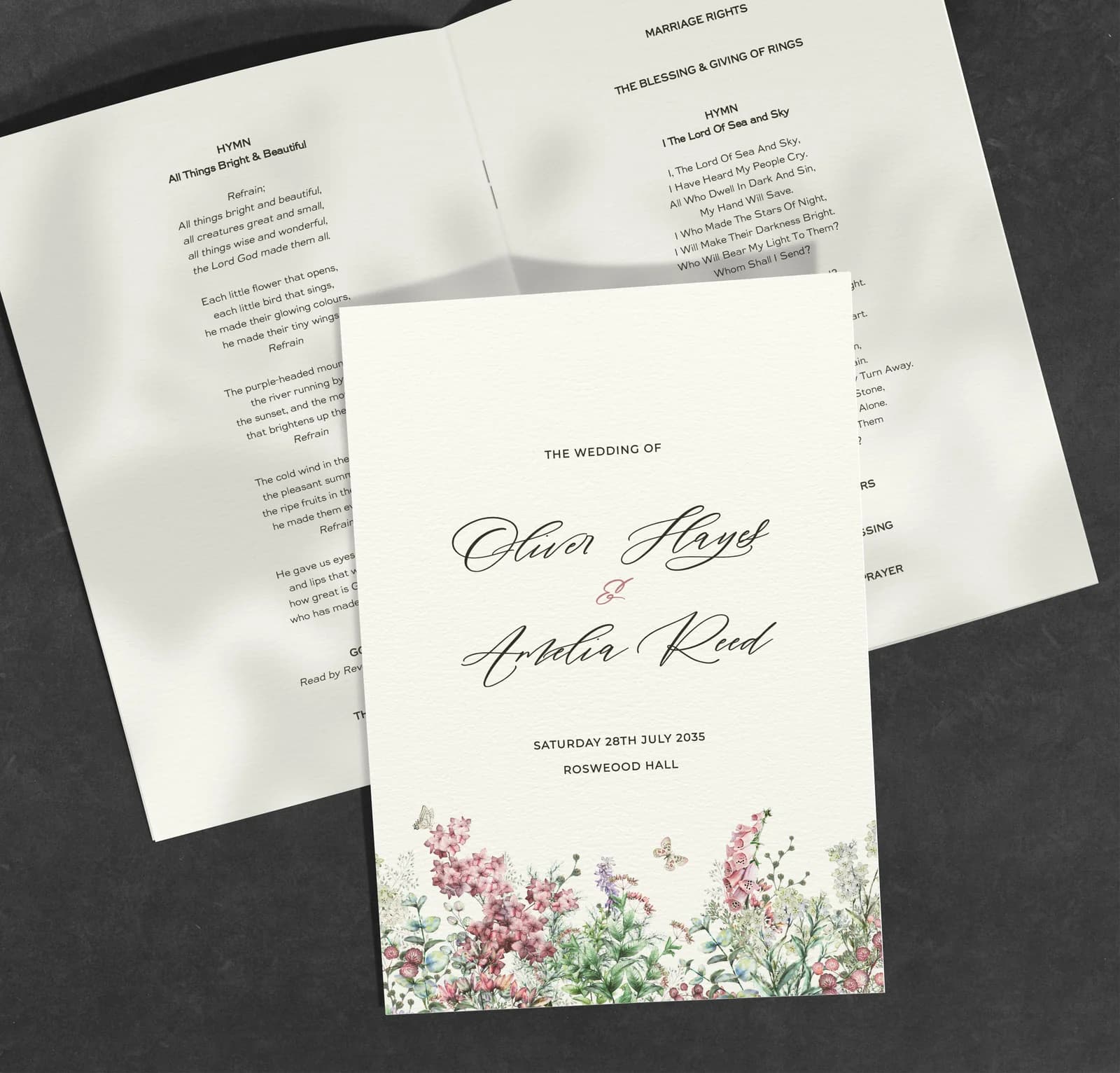 Wildflowers Order of Service — on the day wedding stationery