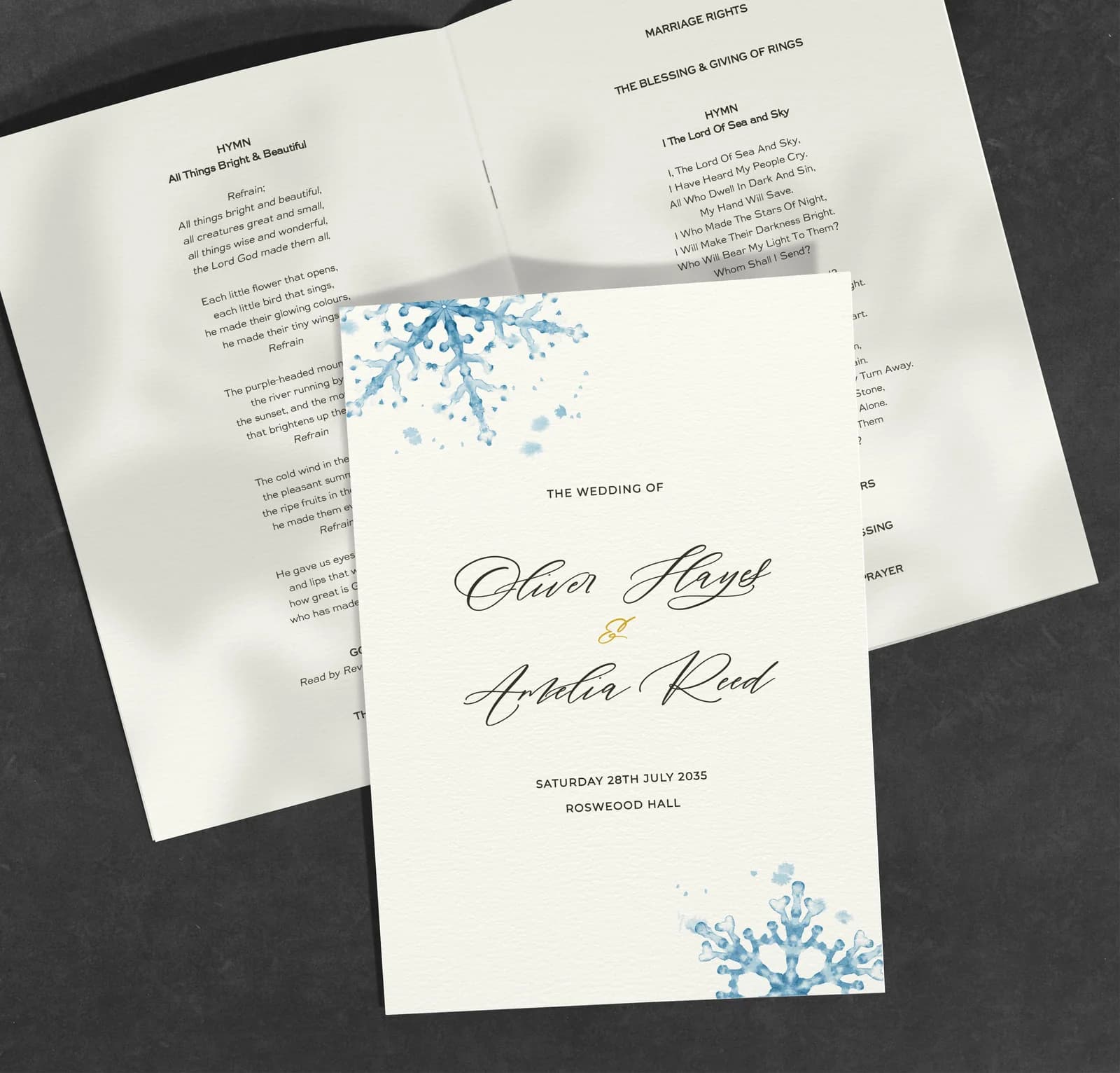 Winter Order of Service — on the day wedding stationery