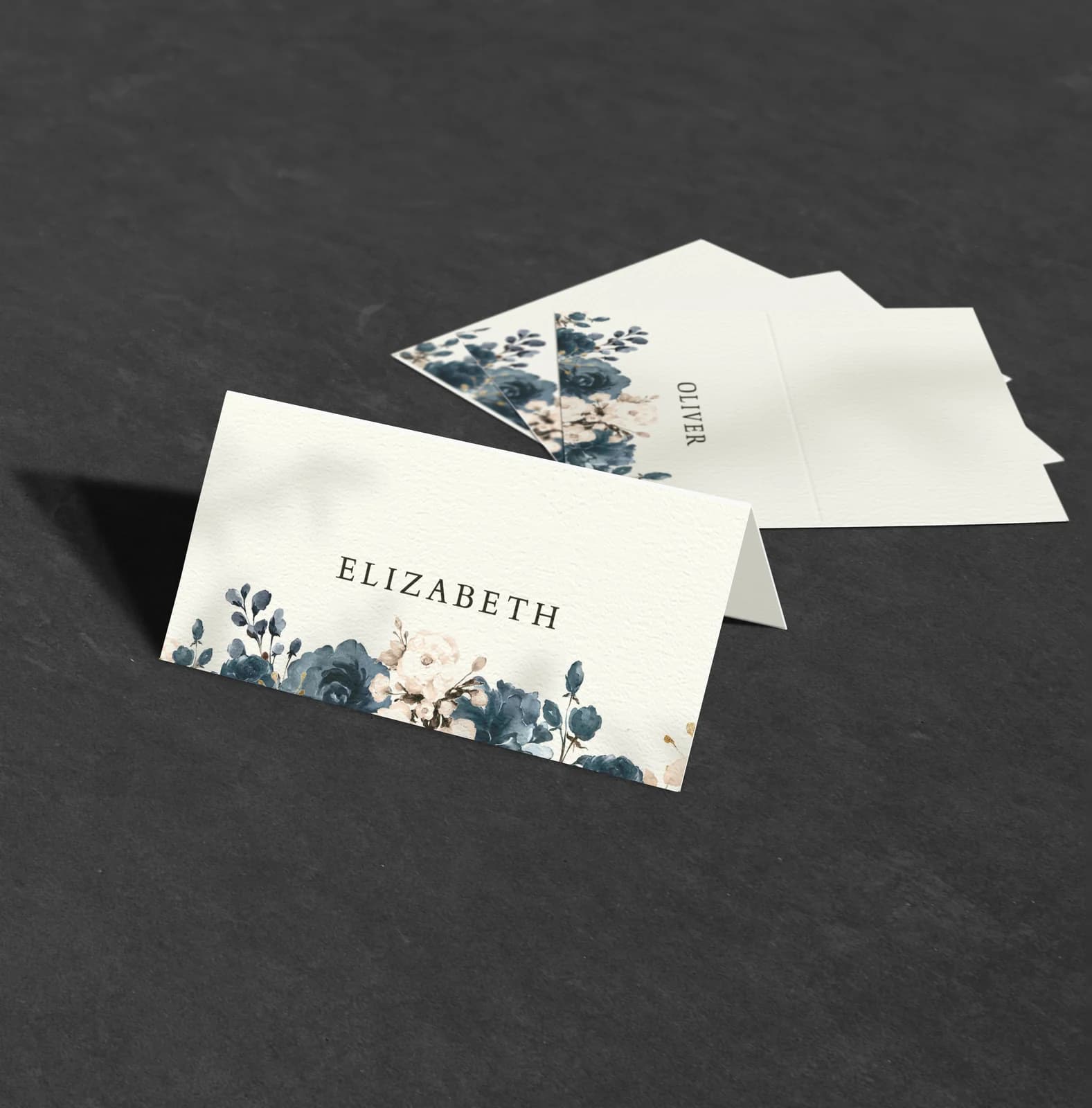 Blue Flowers Place Card — on the day wedding stationery