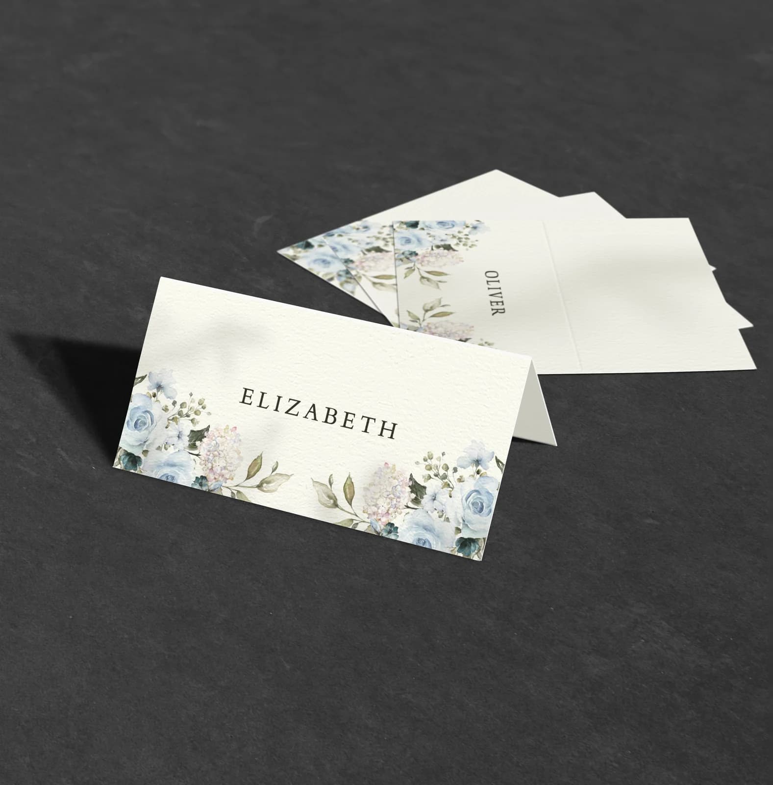 Blue Roses Place Card — on the day wedding stationery