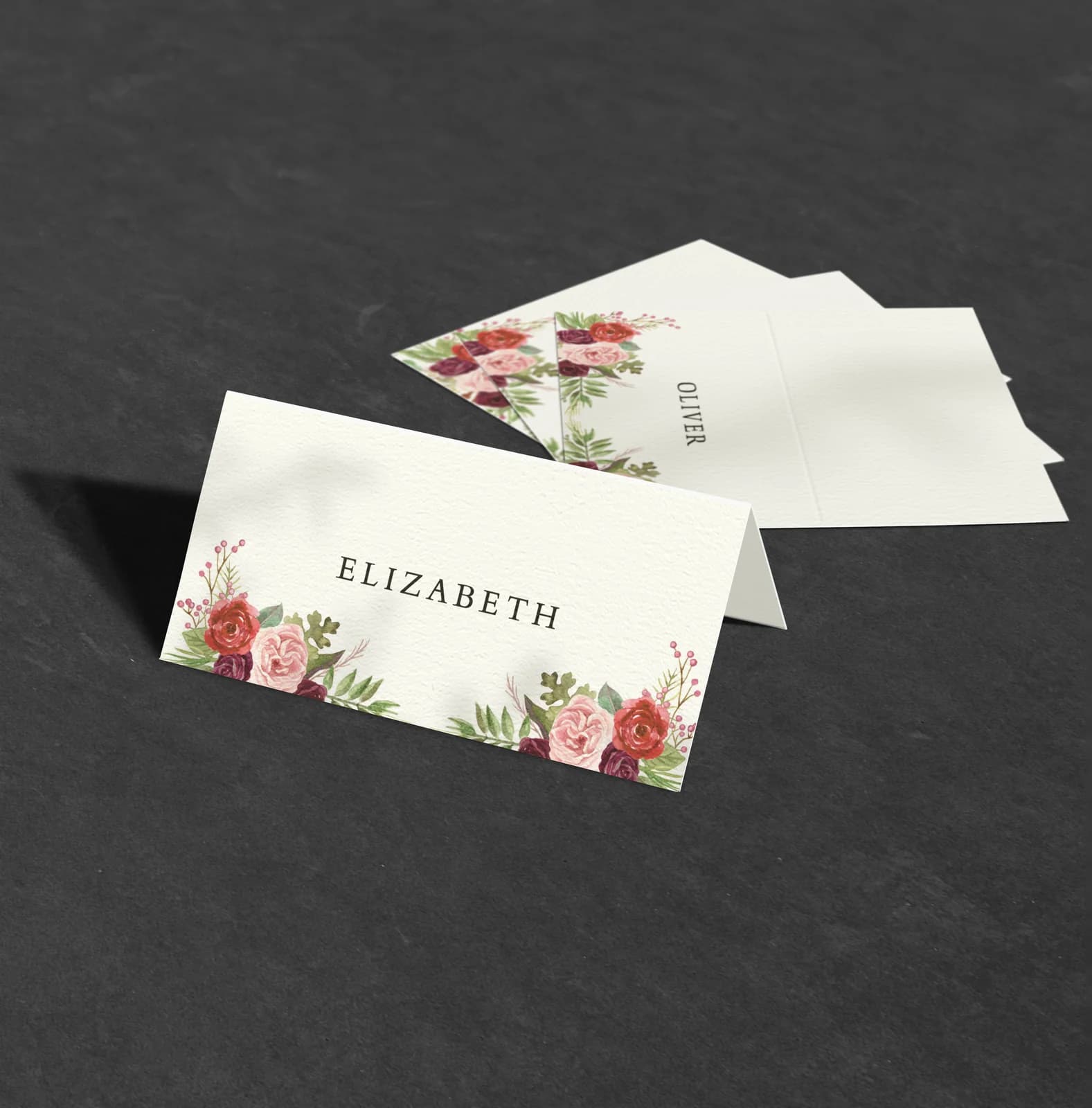 Burgundy Flowers Place Card — on the day wedding stationery