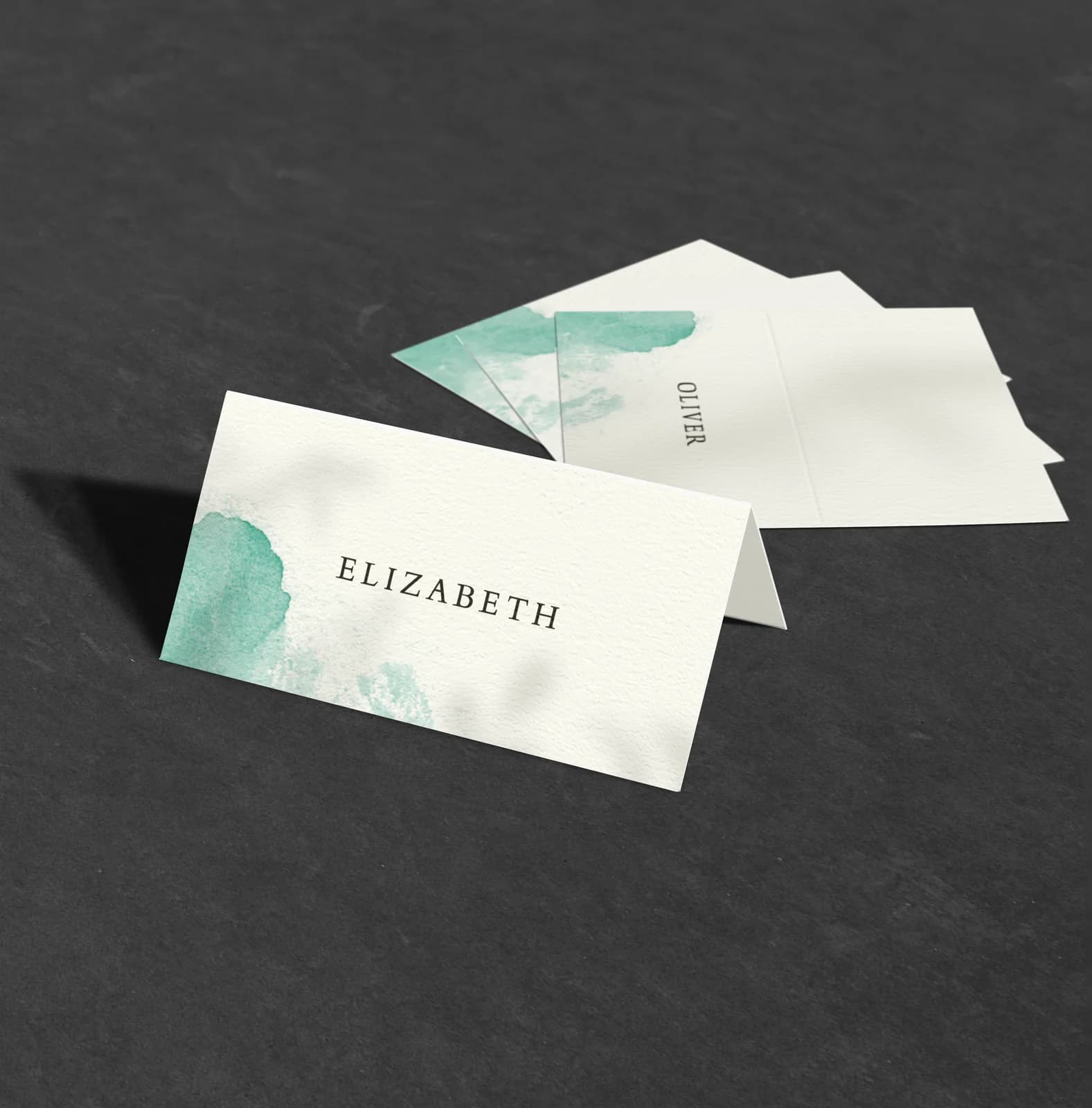 Green Watercolour Place Card — on the day wedding stationery