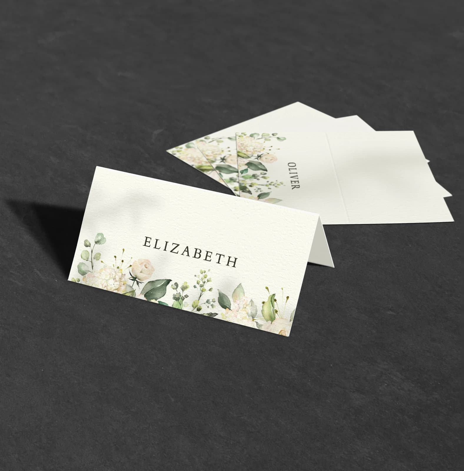 White Roses Place Card — on the day wedding stationery