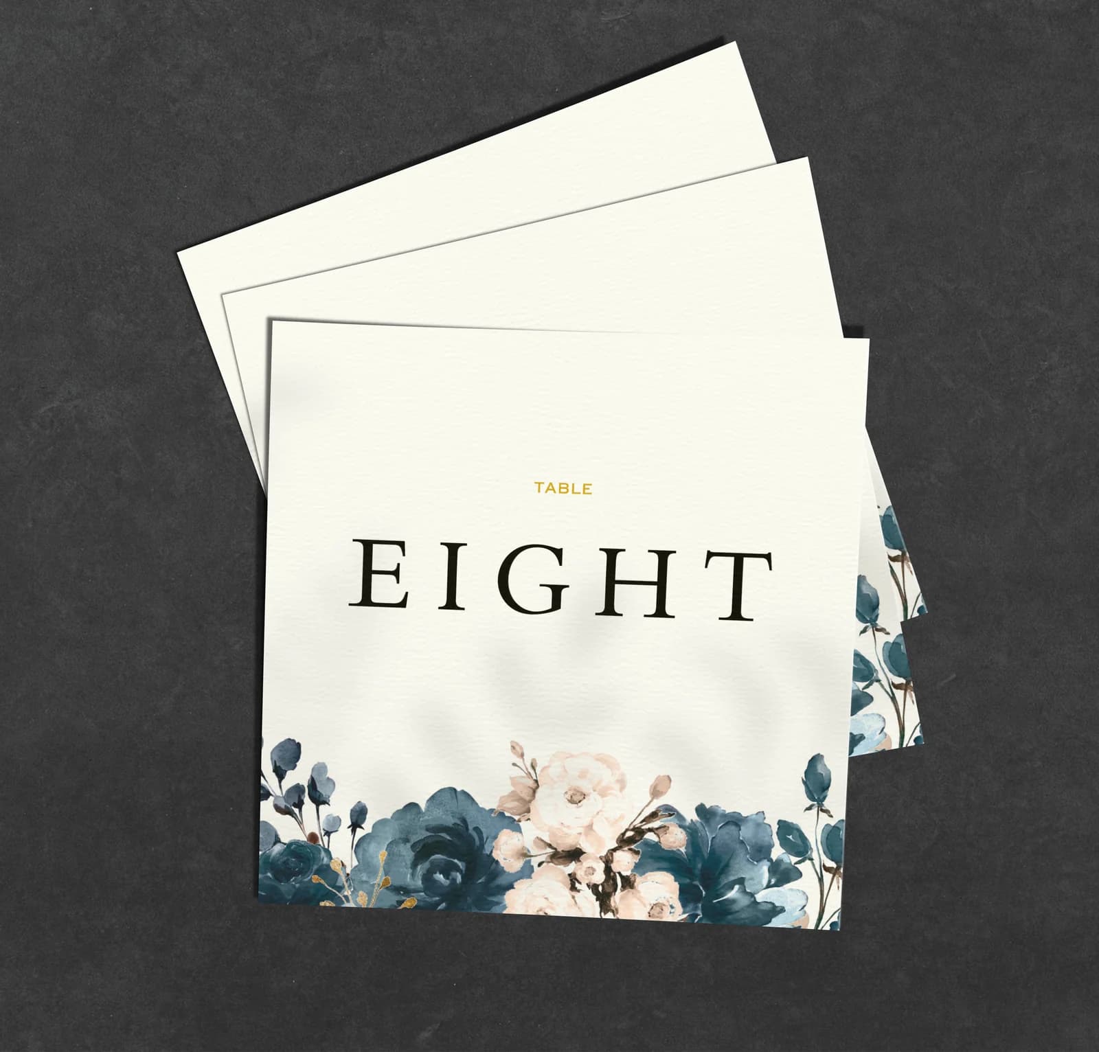 Blue Flowers Table Name Card — on the day wedding stationery