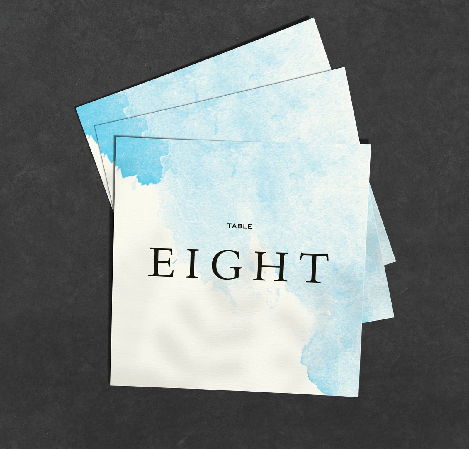 Blue watercolour Table Name Card — on the day wedding stationery