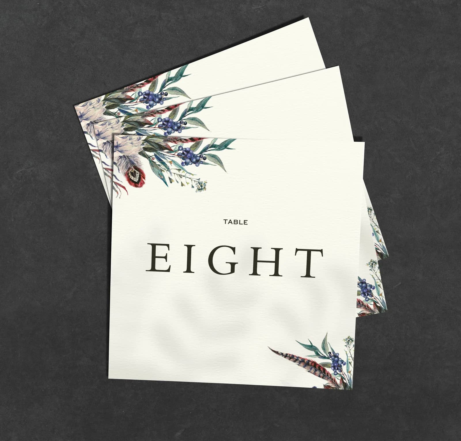 Feathers Table Name Card — on the day wedding stationery